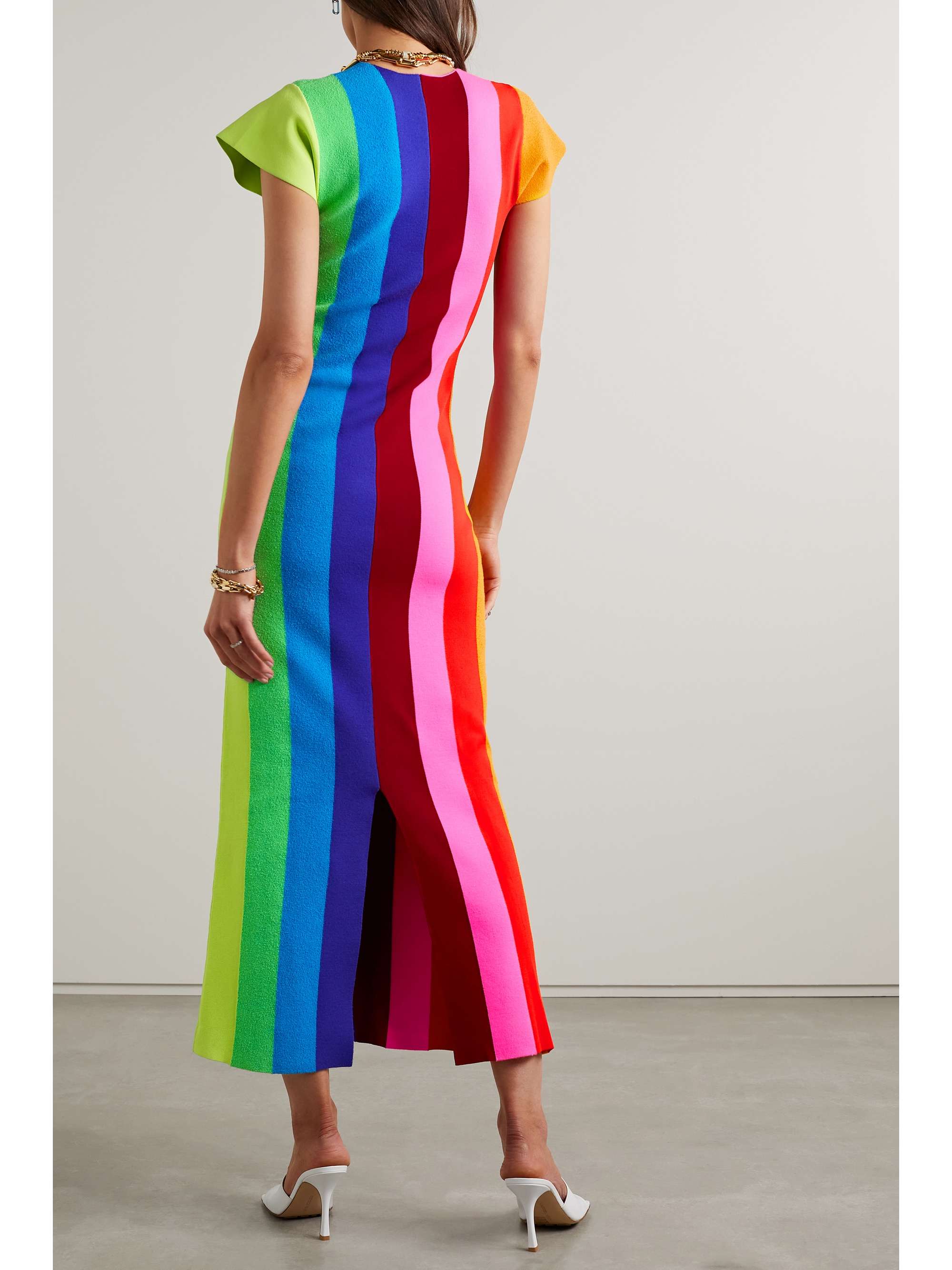 CHRISTOPHER JOHN ROGERS Striped terry-paneled knitted midi dress