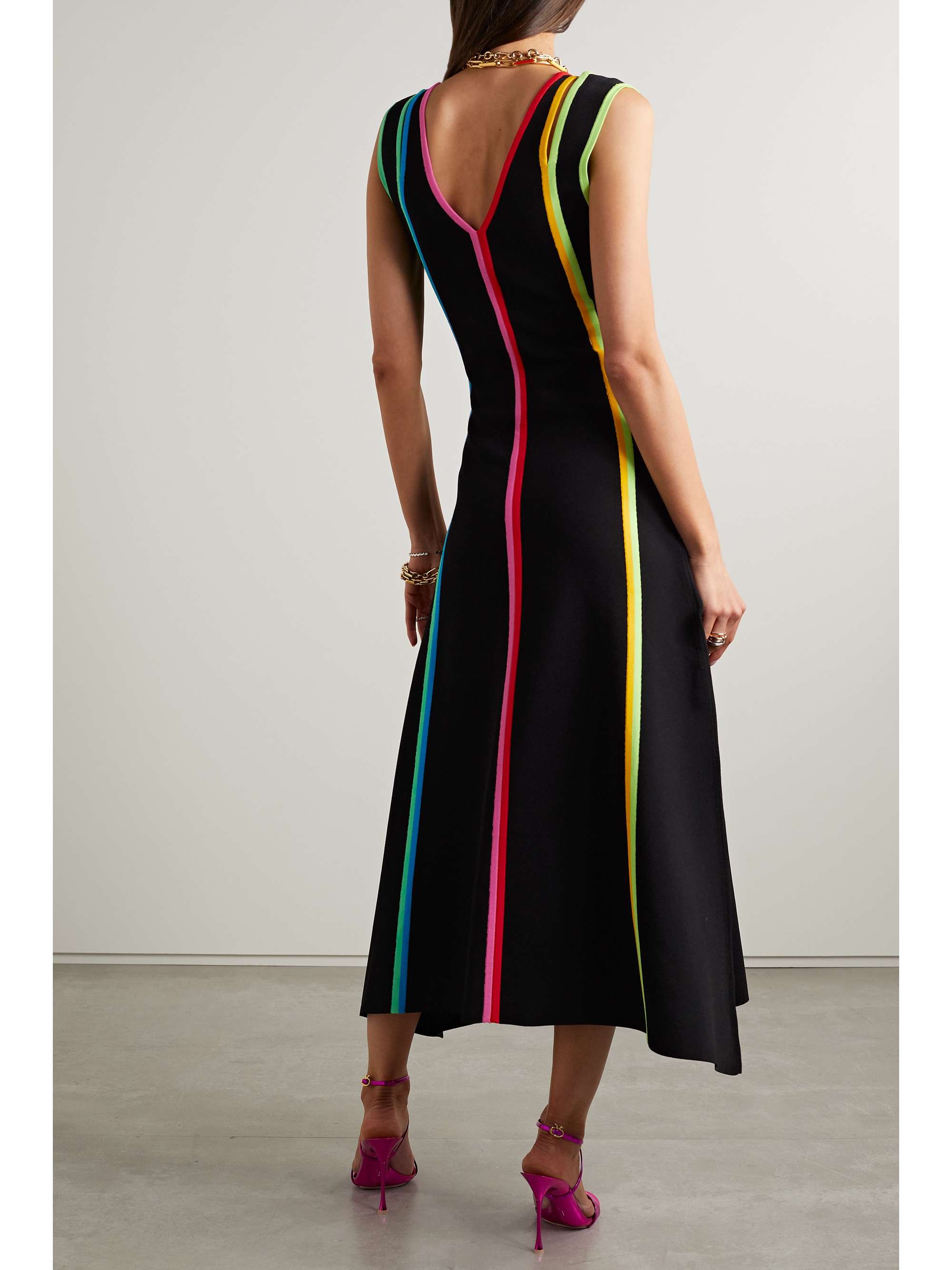 CHRISTOPHER JOHN ROGERS Striped stretch-knit midi dress