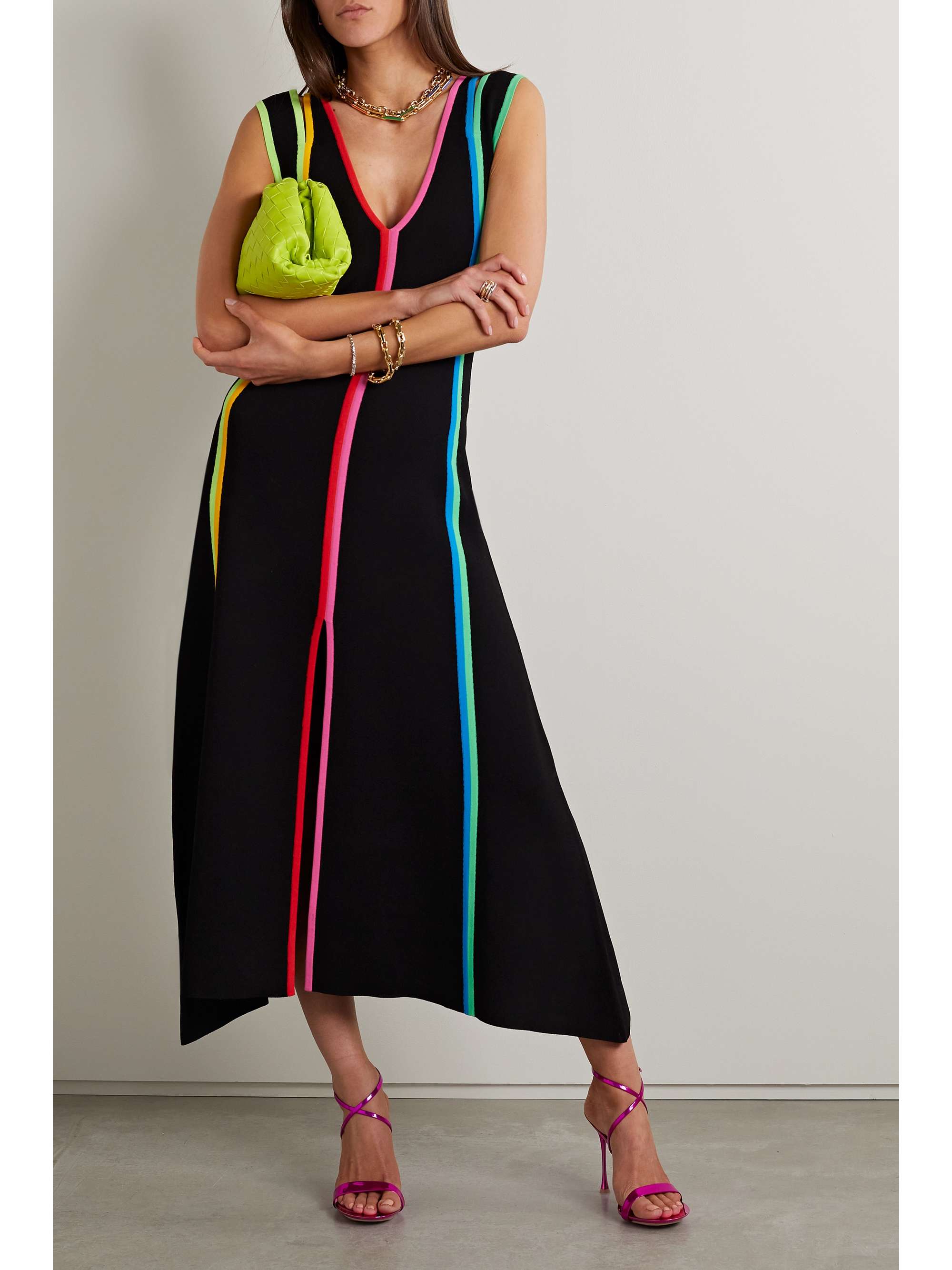 CHRISTOPHER JOHN ROGERS Striped stretch-knit midi dress