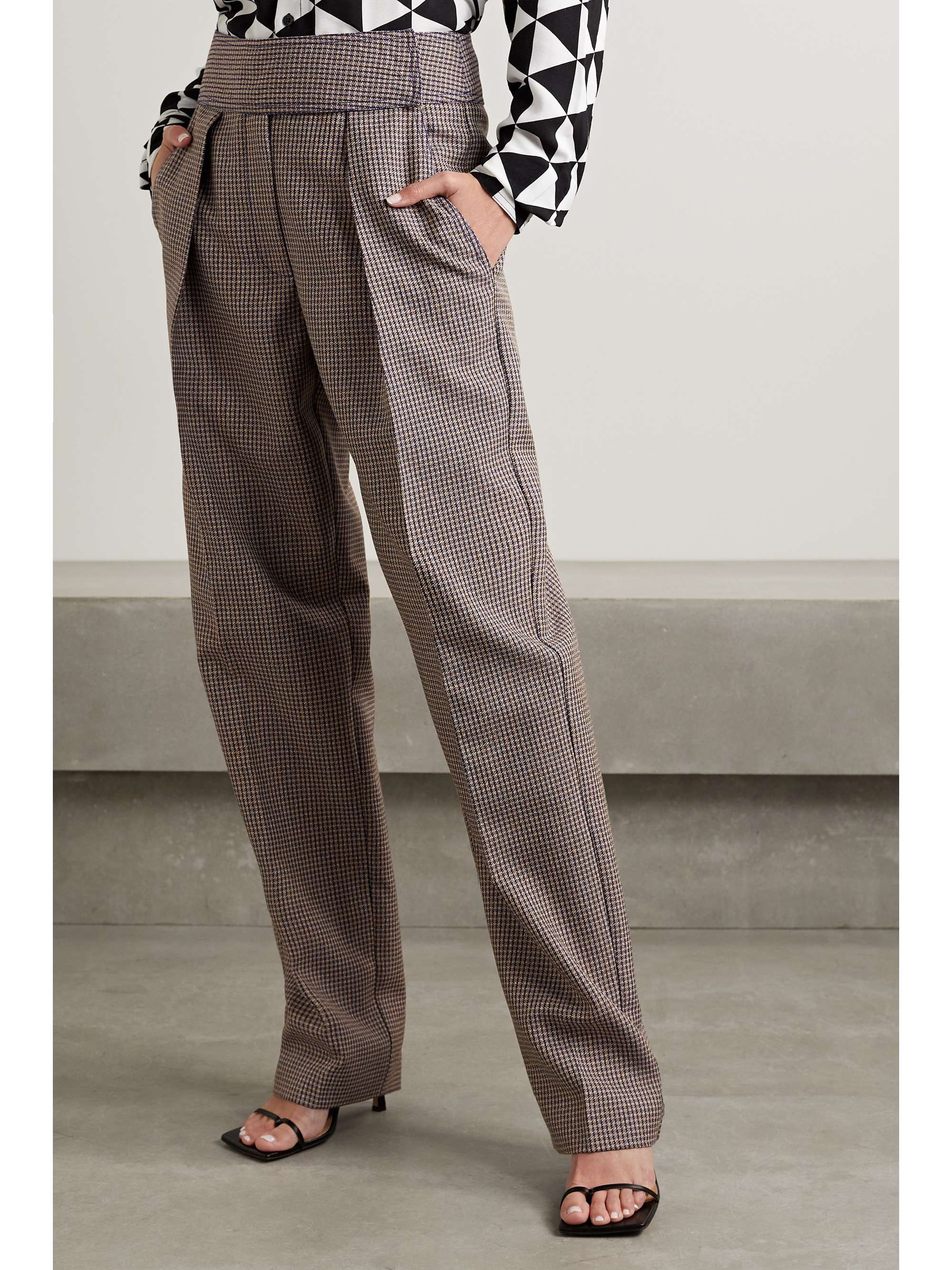 CHRISTOPHER JOHN ROGERS Pleated houndstooth wool-blend tapered pants