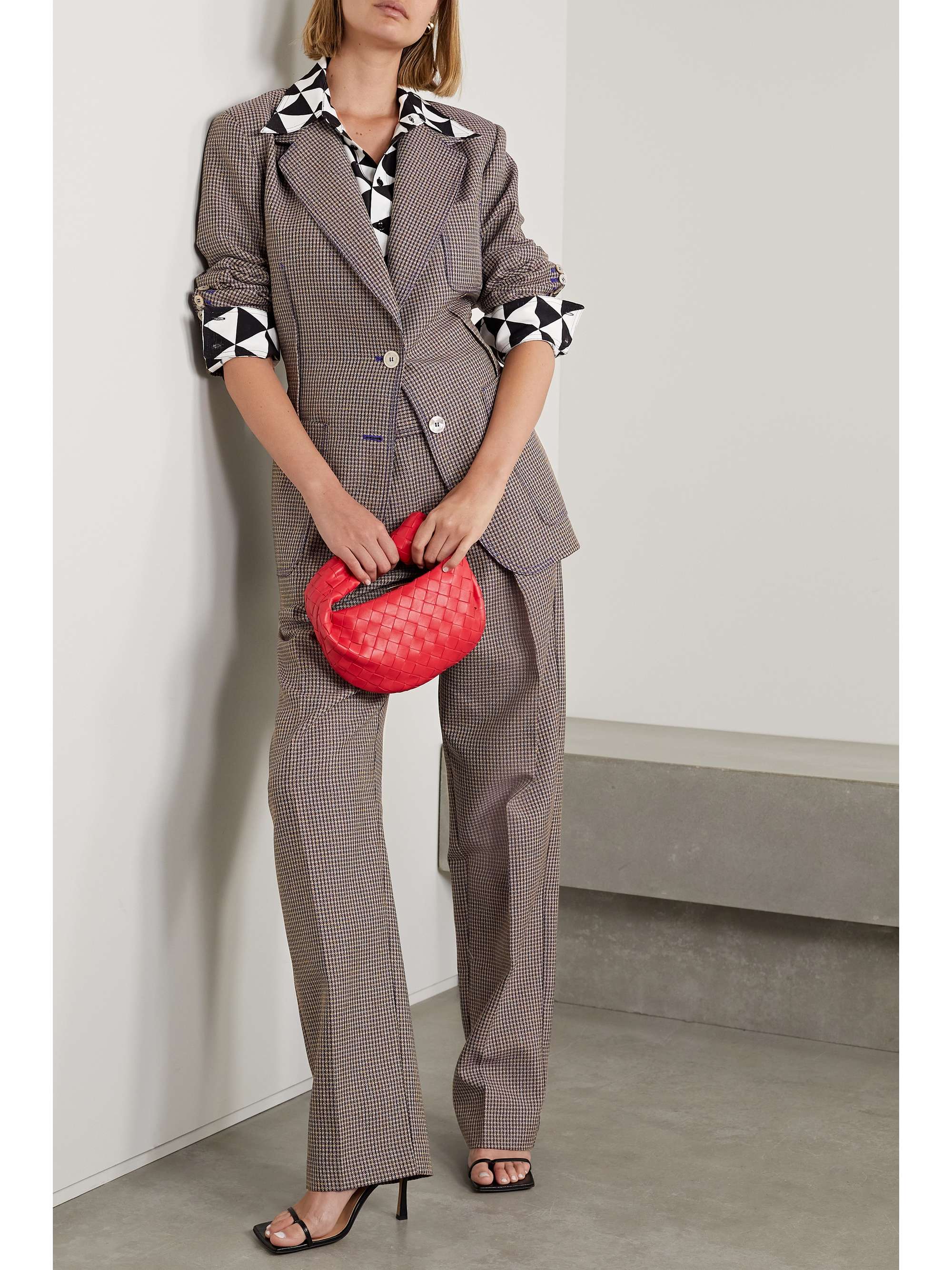 CHRISTOPHER JOHN ROGERS Pleated houndstooth wool-blend tapered pants