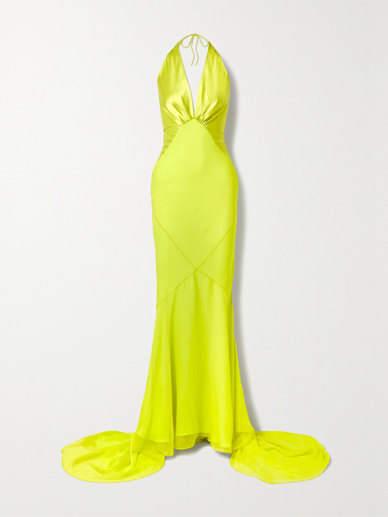 Christopher John Rogers - Paneled Satin And Georgette Halterneck Gown - Yellow