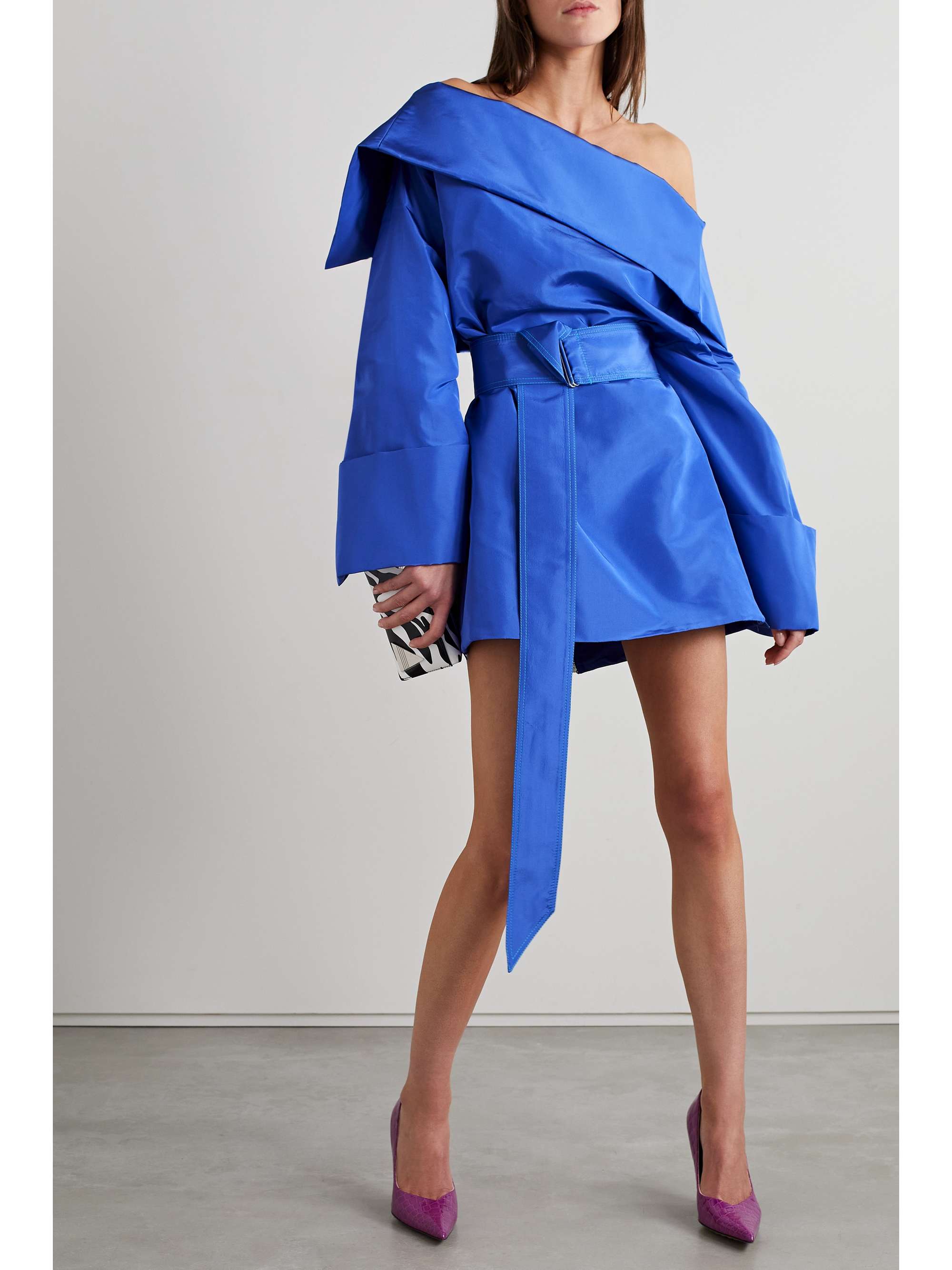 CHRISTOPHER JOHN ROGERS Off-the-shoulder silk-faille mini dress