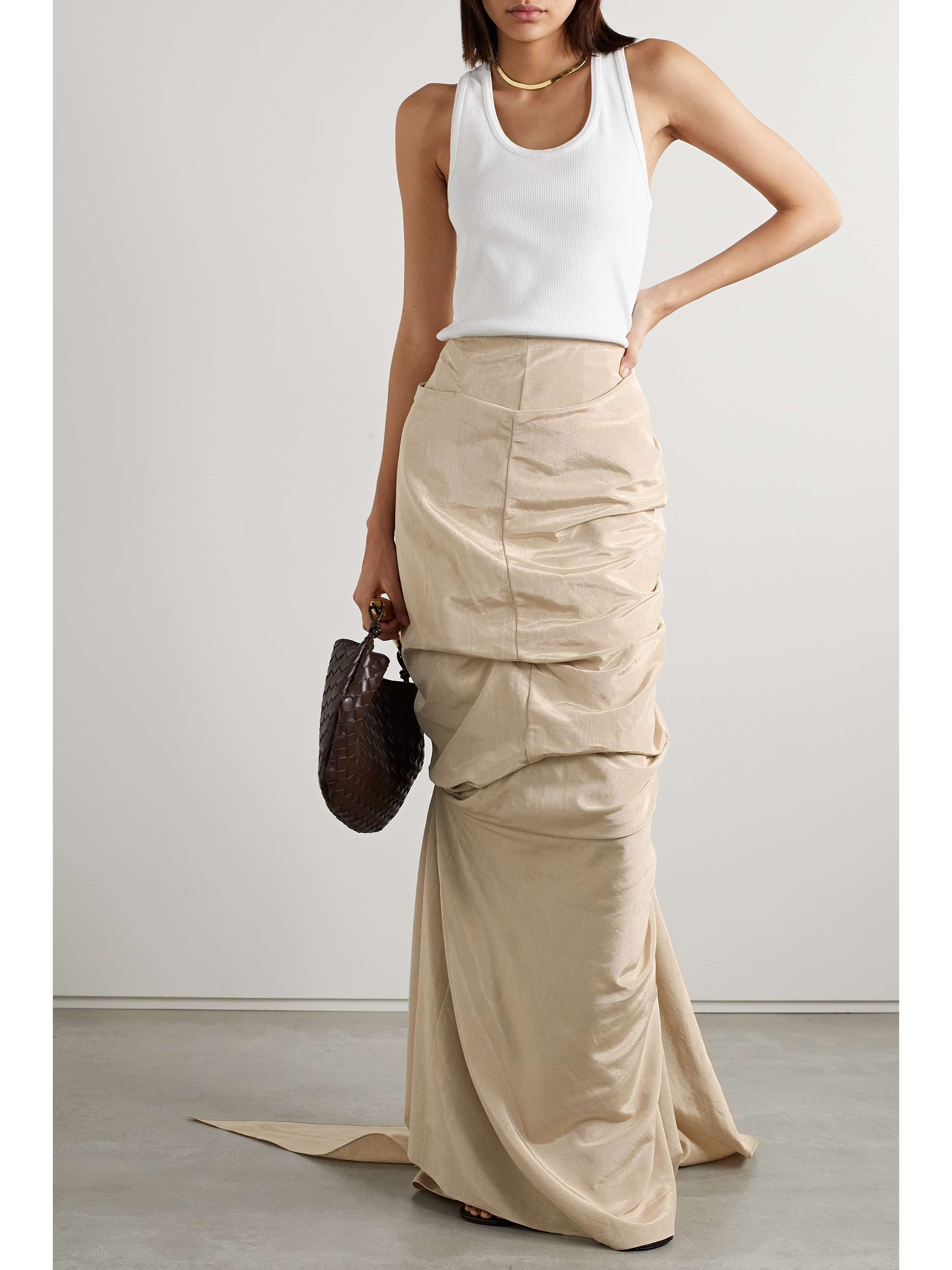CHRISTOPHER JOHN ROGERS Gathered cotton-blend moire maxi skirt