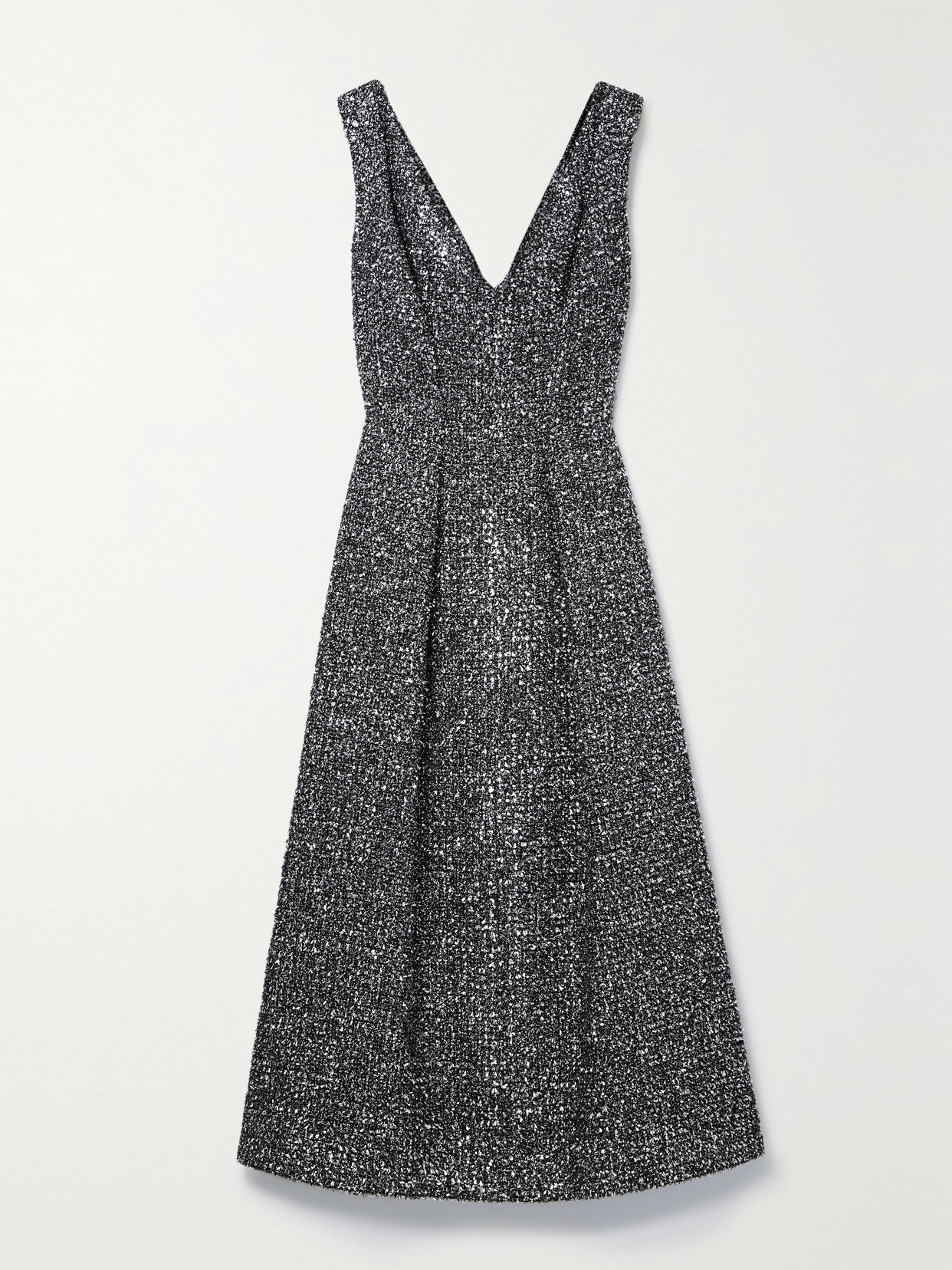 EMILIA WICKSTEAD ODELIA PLEATED LAMÉ TWEED MIDI DRESS