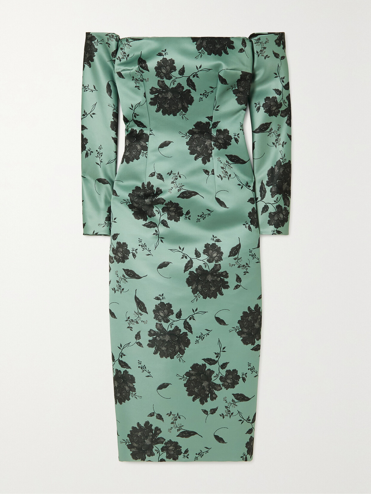 EMILIA WICKSTEAD MELINA OFF-THE-SHOULDER FLORAL-PRINT FAILLE MIDI DRESS