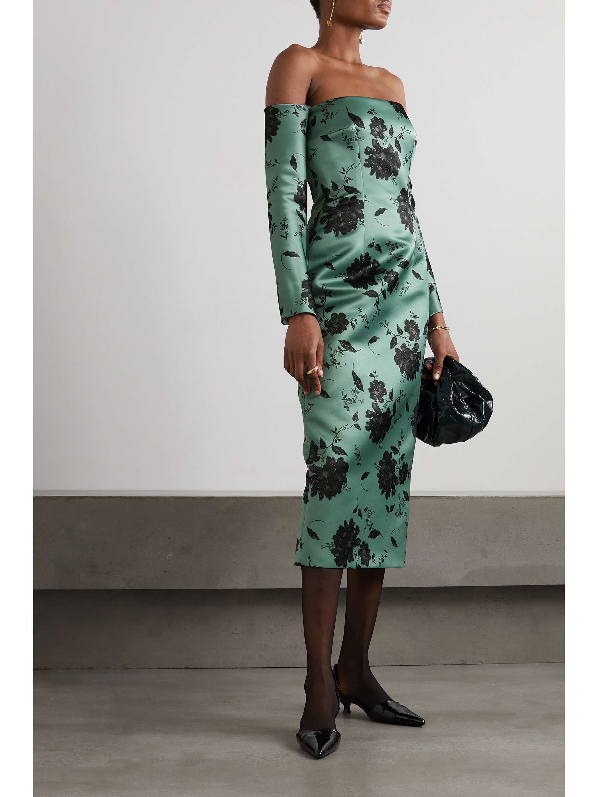 EMILIA WICKSTEAD Melina off-the-shoulder floral-print faille midi dress |  NET-A-PORTER