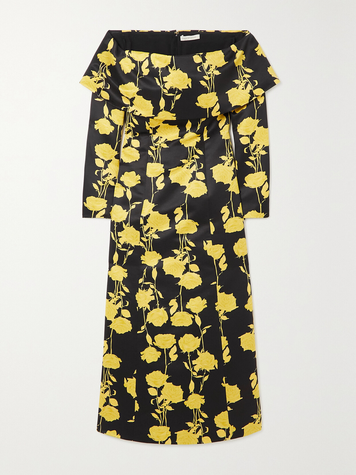 Emilia Wickstead Corey Off-the-shoulder Floral-print Taffeta-faille Midi Dress In Yellow