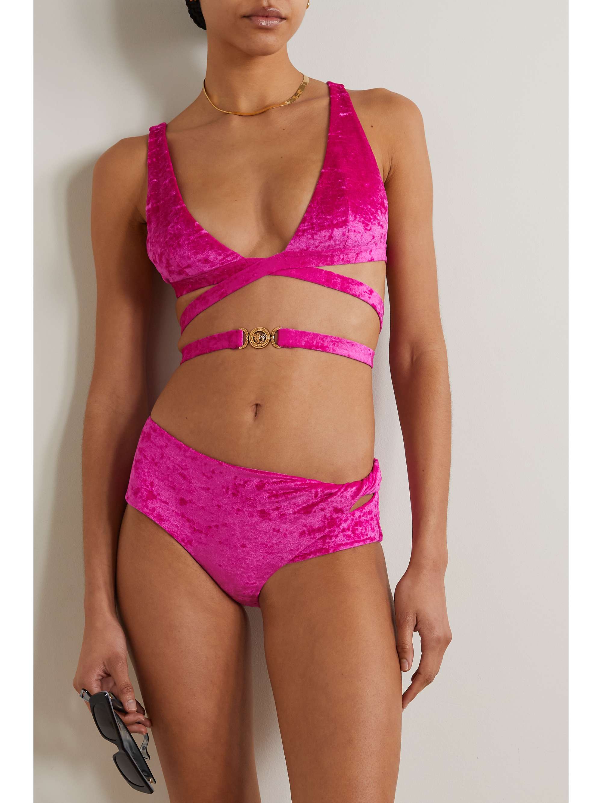 VERSACE Twisted stretch-velvet bikini briefs