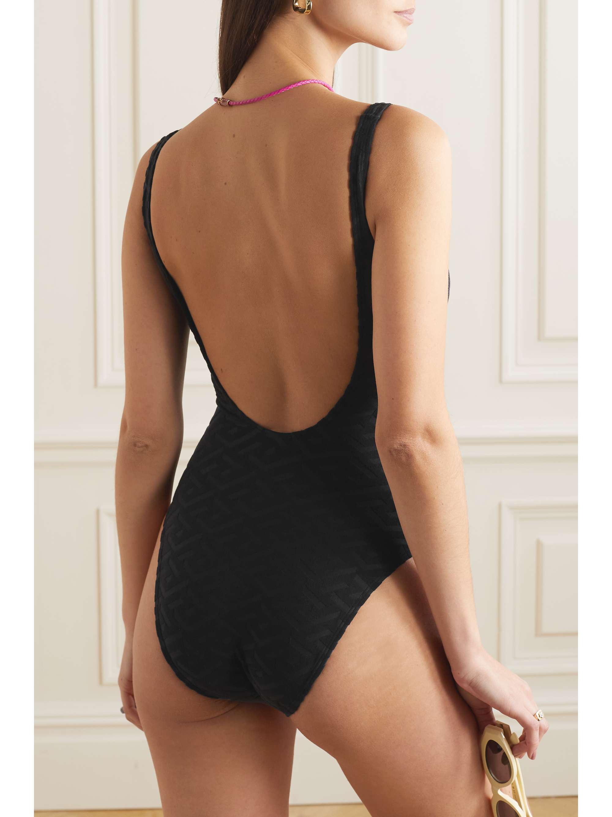 VERSACE La Greca embossed stretch-terry swimsuit