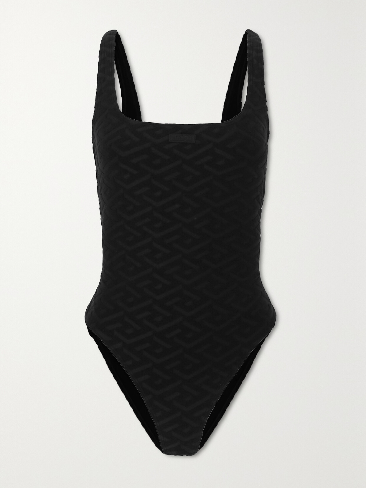 Versace - La Greca Embossed Stretch-terry Swimsuit - Black