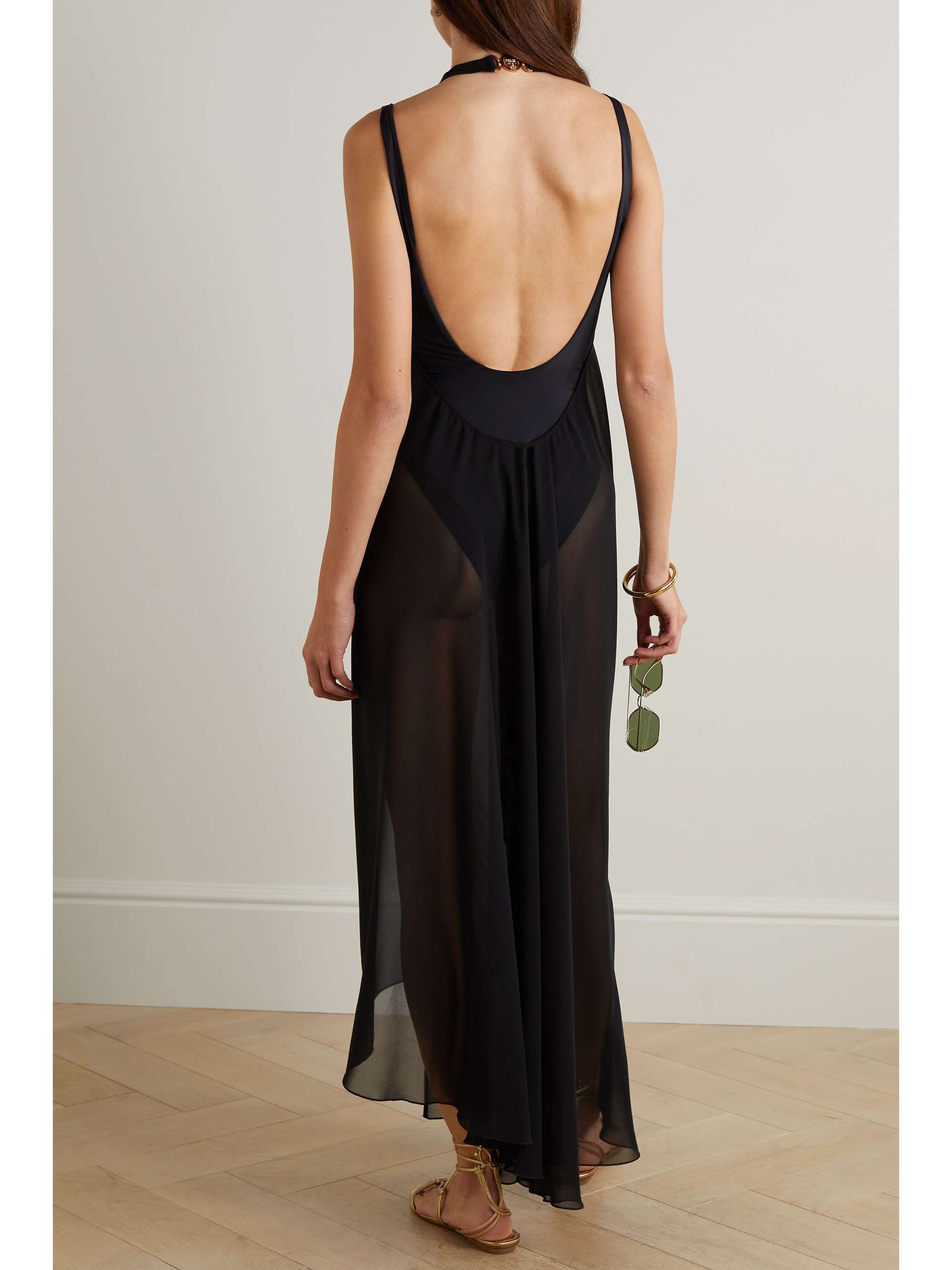 VERSACE Farfalla asymmetric voile halterneck coverup