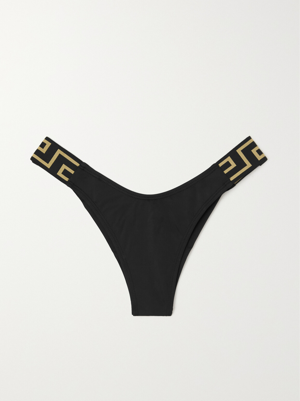 Versace Black Bikini Bottoms With Greca Motif Detail And High Cut In Tech Fabric Stretch Woman In Black