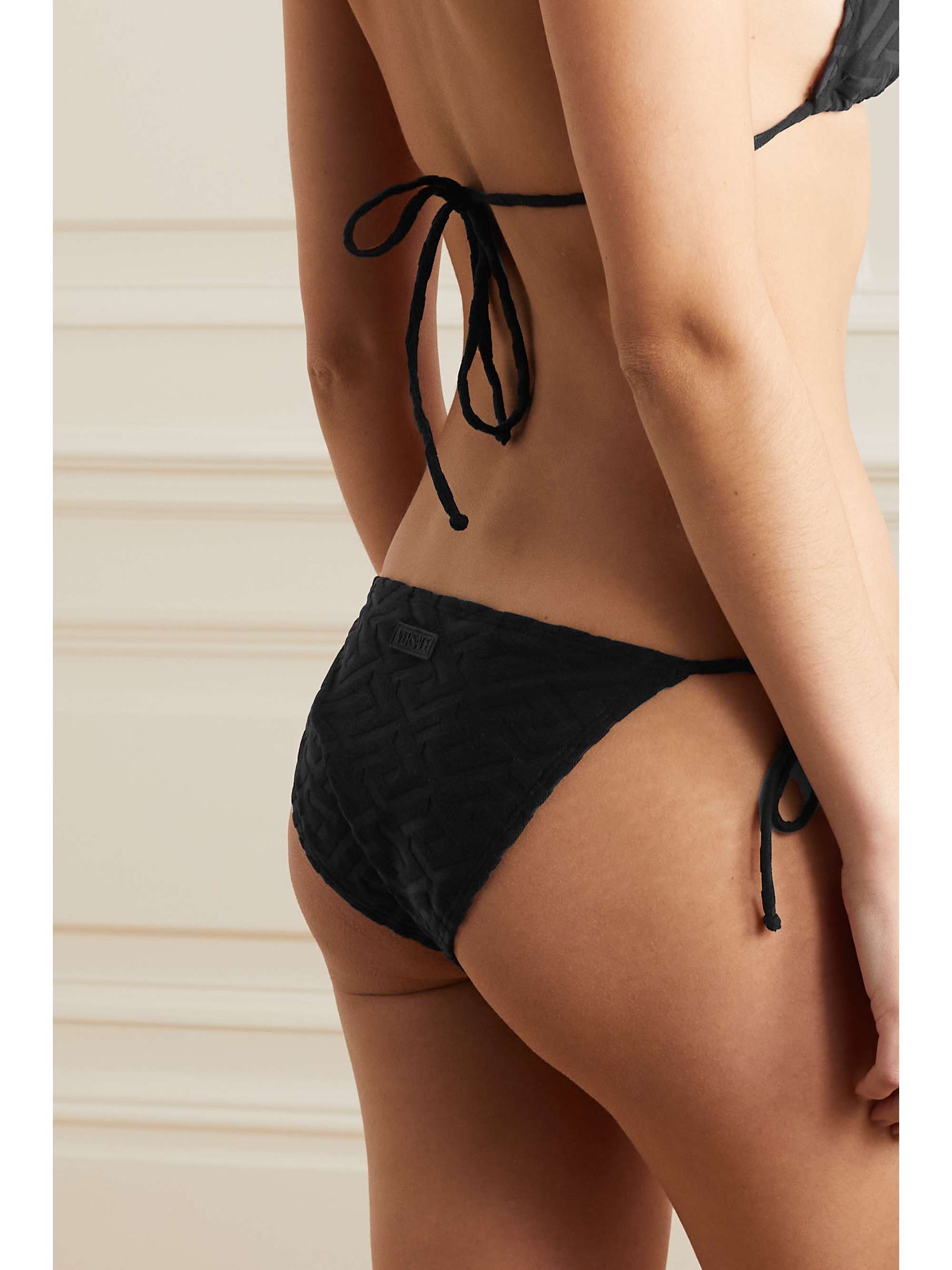 VERSACE La Greca stretch-terry jacquard bikini bottoms