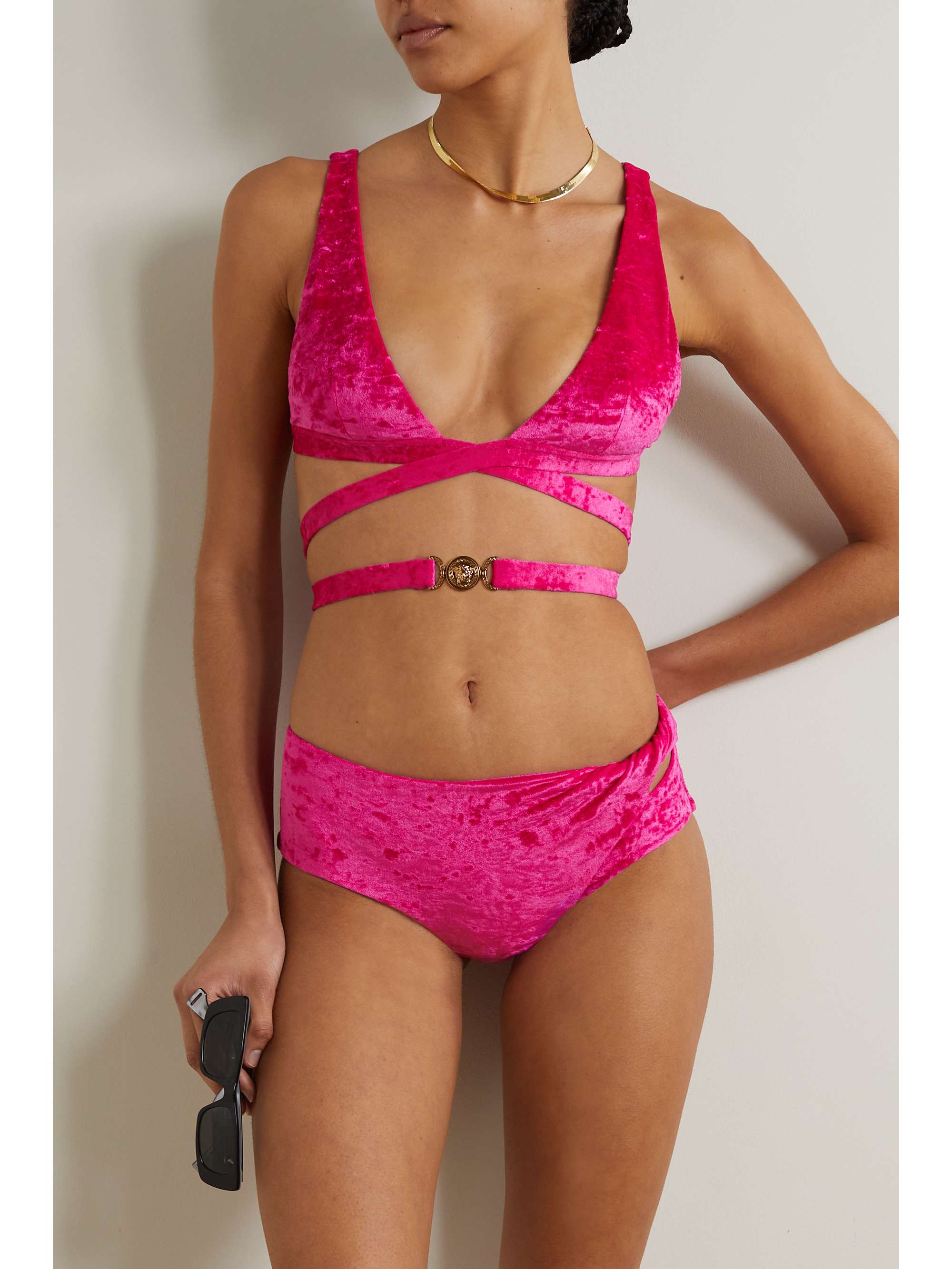 VERSACE Medusa Biggie stretch-velvet bikini top