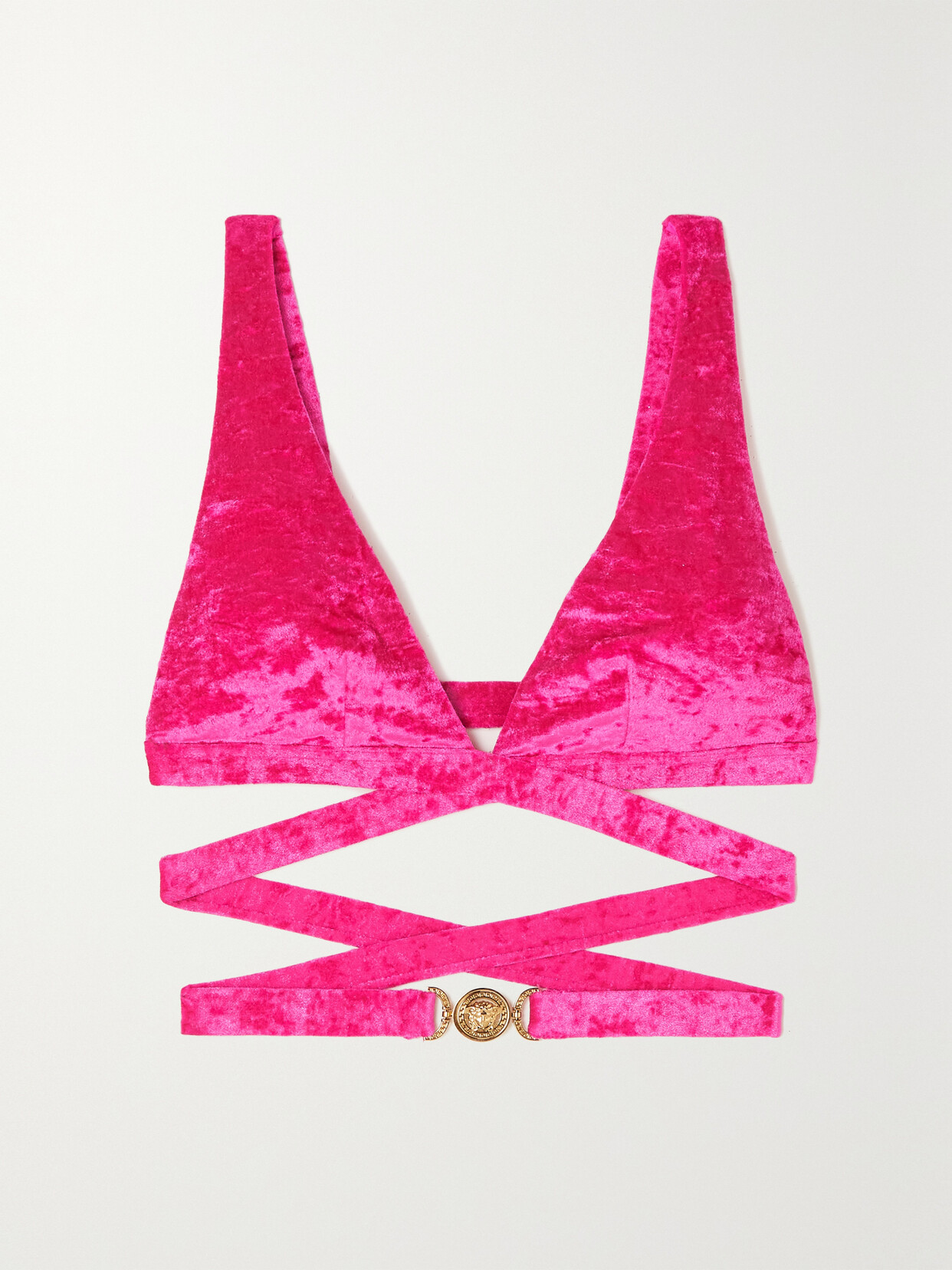 Versace - Medusa Biggie Stretch-velvet Bikini Top - Pink