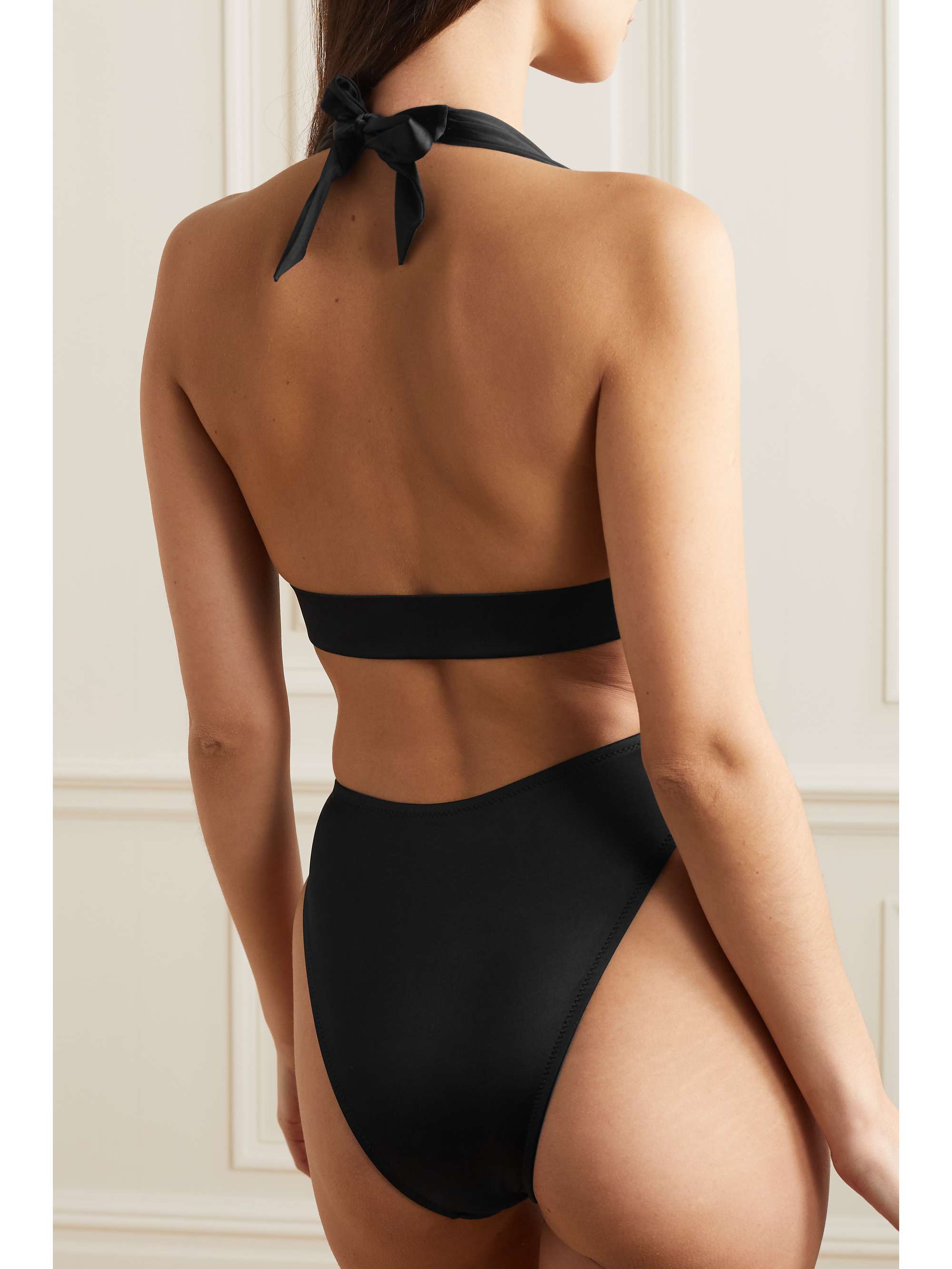 VERSACE Belize embellished cutout stretch-jersey halterneck swimsuit