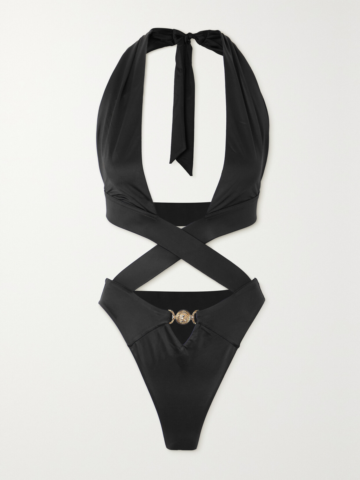 Versace - Belize Embellished Cutout Stretch-jersey Halterneck Swimsuit - Black