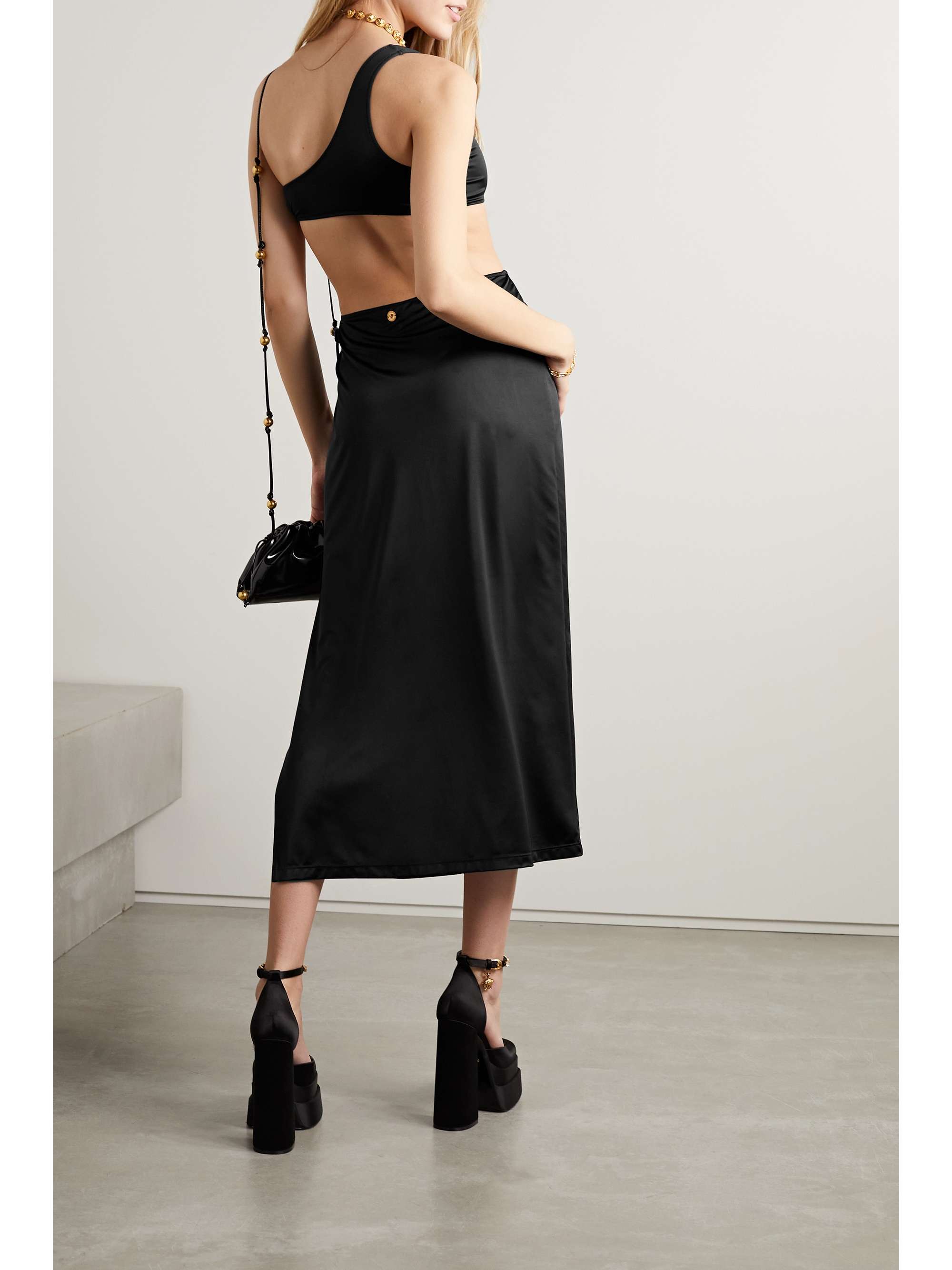 VERSACE Belize cutout one-shoulder stretch-jersey midi dress