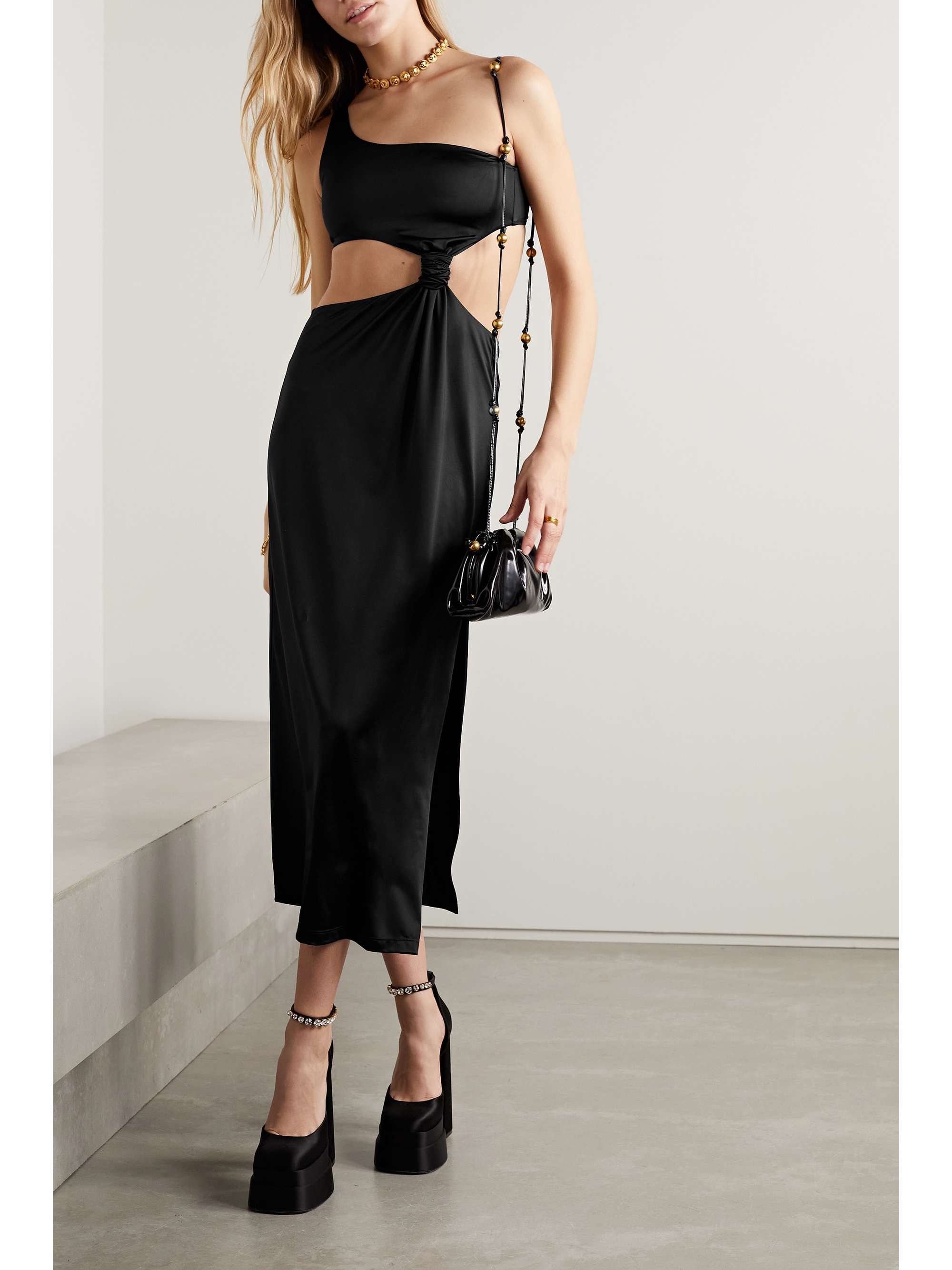 VERSACE Belize cutout one-shoulder stretch-jersey midi dress