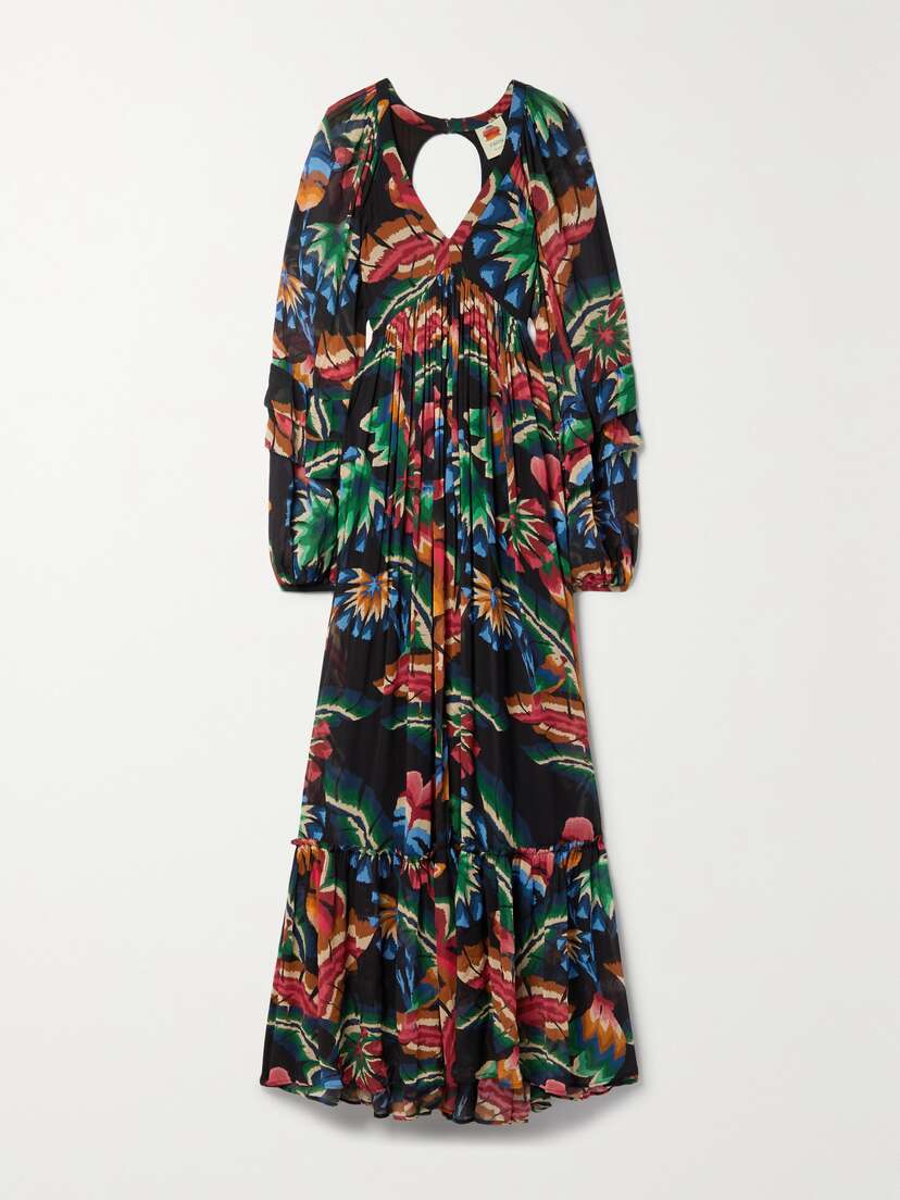 Farm Rio Open-back Printed Georgette Maxi Dress