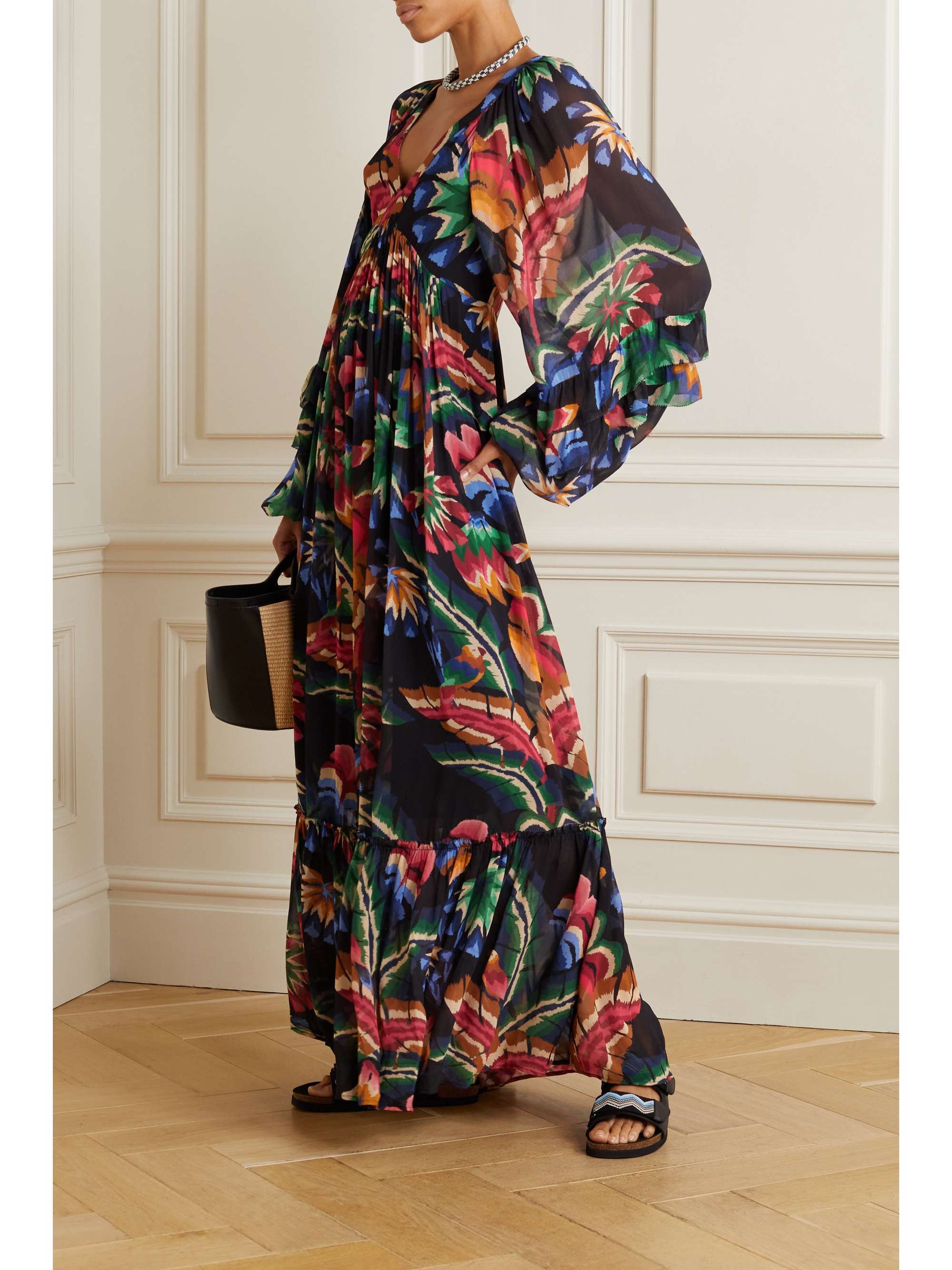 FARM RIO Open-back printed georgette maxi dress | NET-A-PORTER