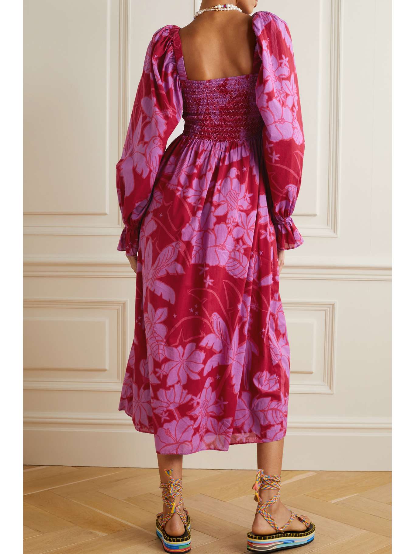 FARM RIO Shirred floralprint cottonvoile midi dress NETAPORTER