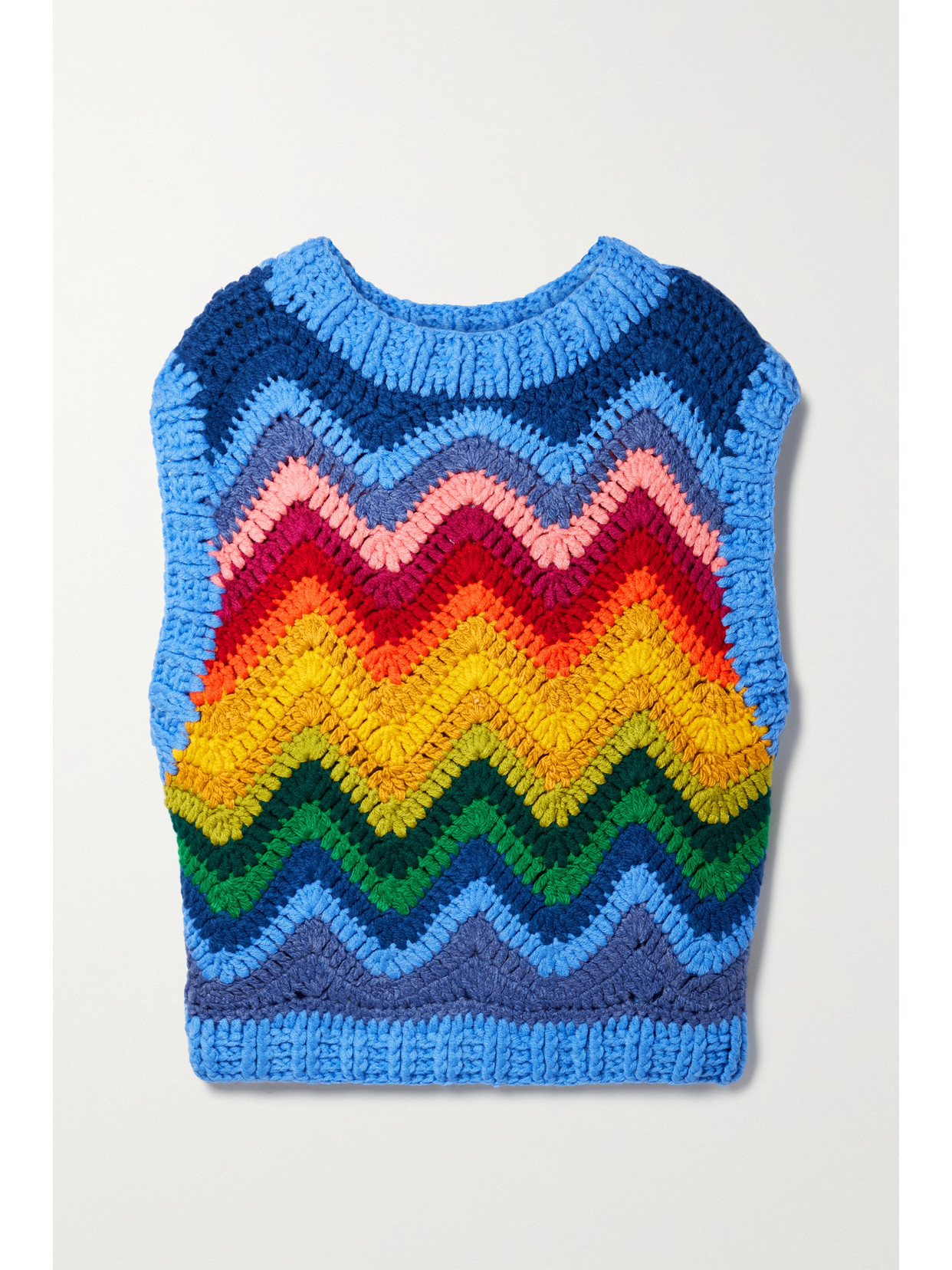 Farm Rio - Rainbow Waves Crochet-knit Vest - Blue