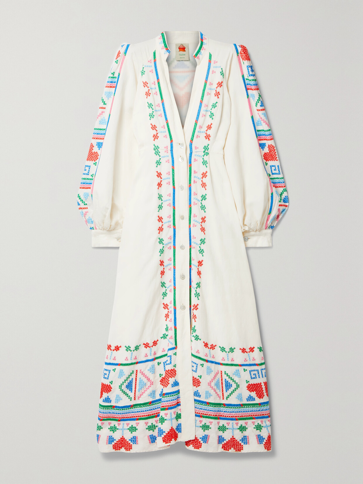 Farm Rio - Embroidered Linen-blend Maxi Dress - Off-white