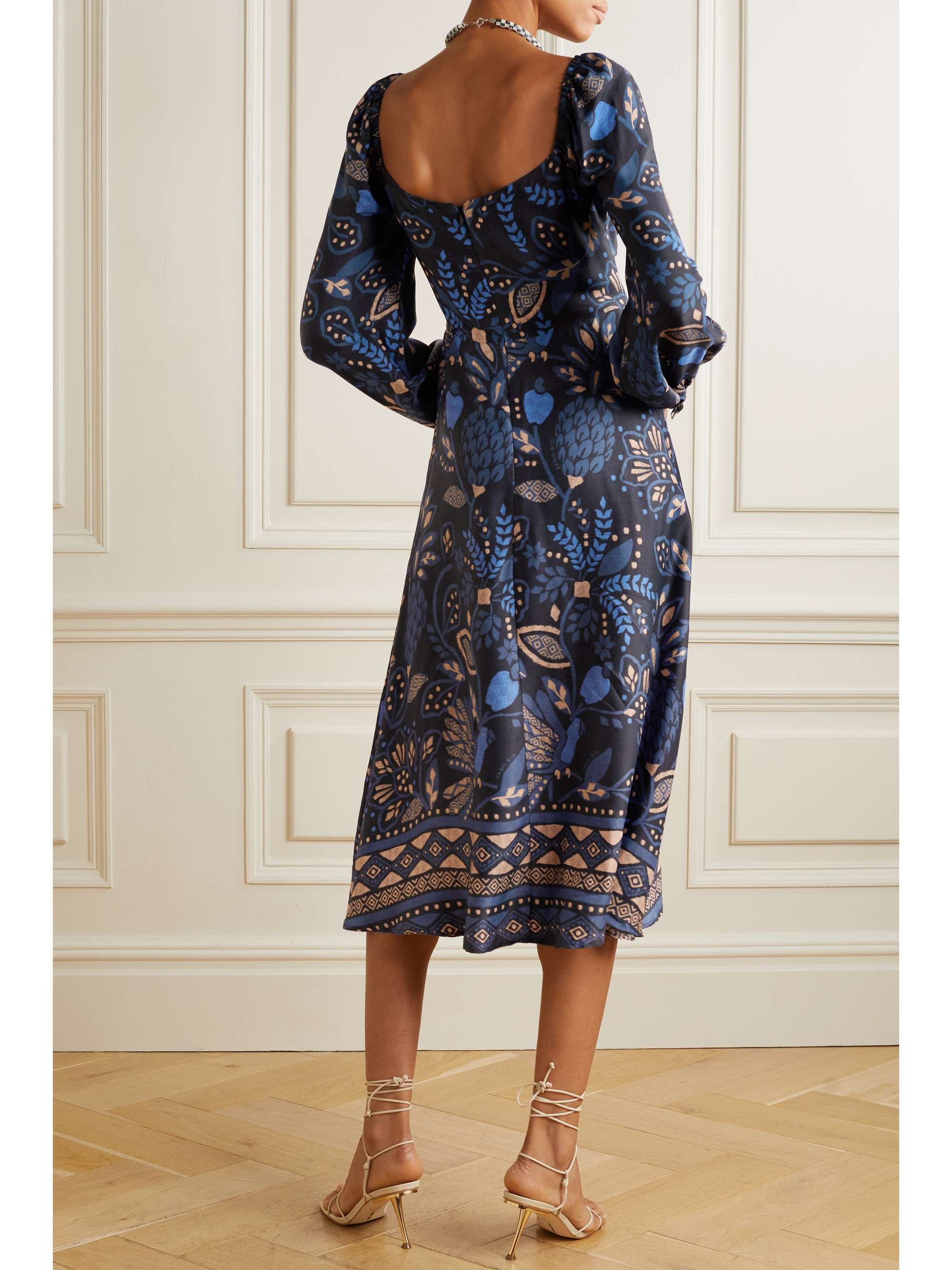 FARM RIO Cutout printed georgette midi dress