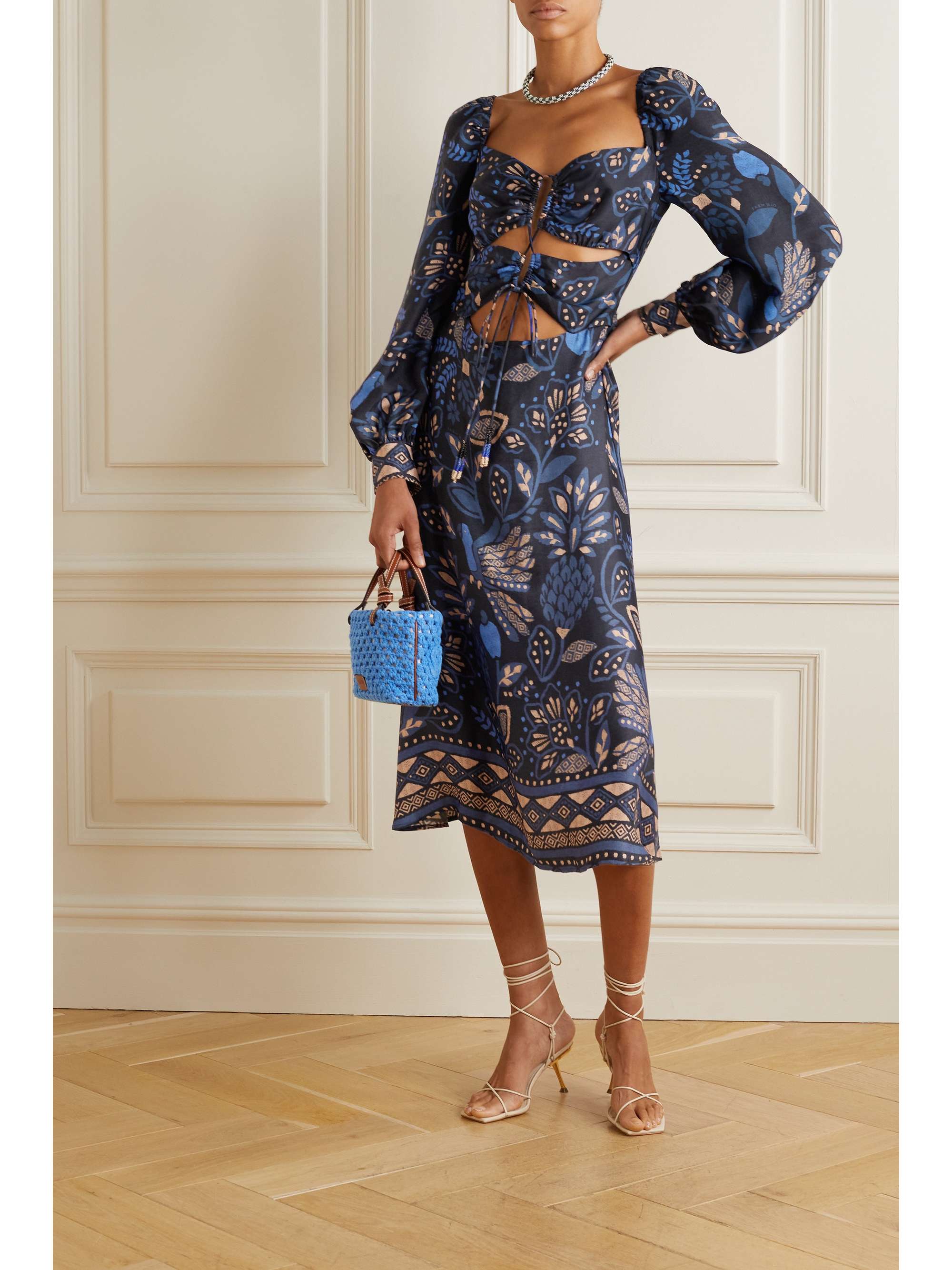 FARM RIO Cutout printed georgette midi dress