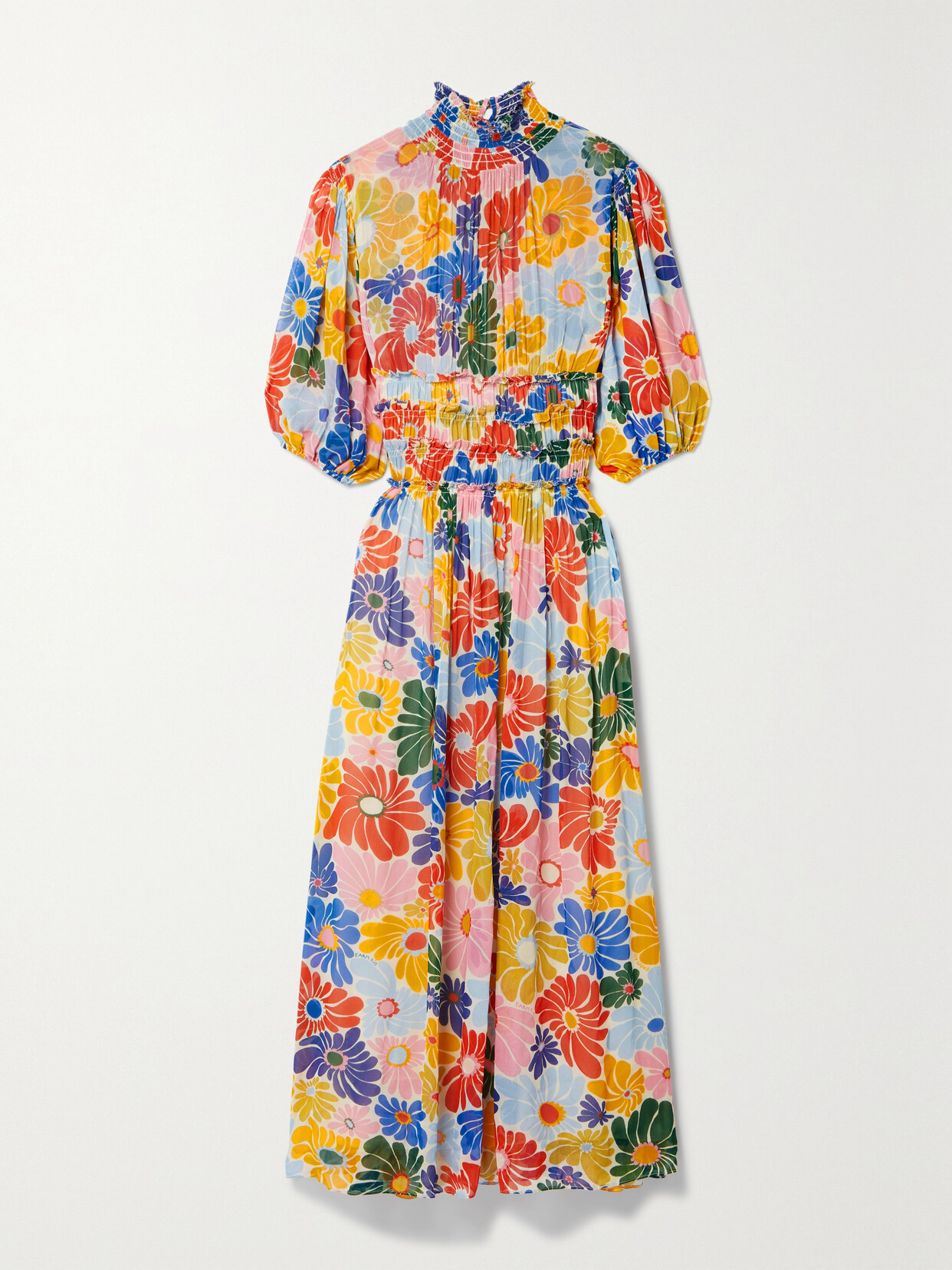 Farm Rio - Gathered Floral-print Chiffon Midi Dress - Yellow