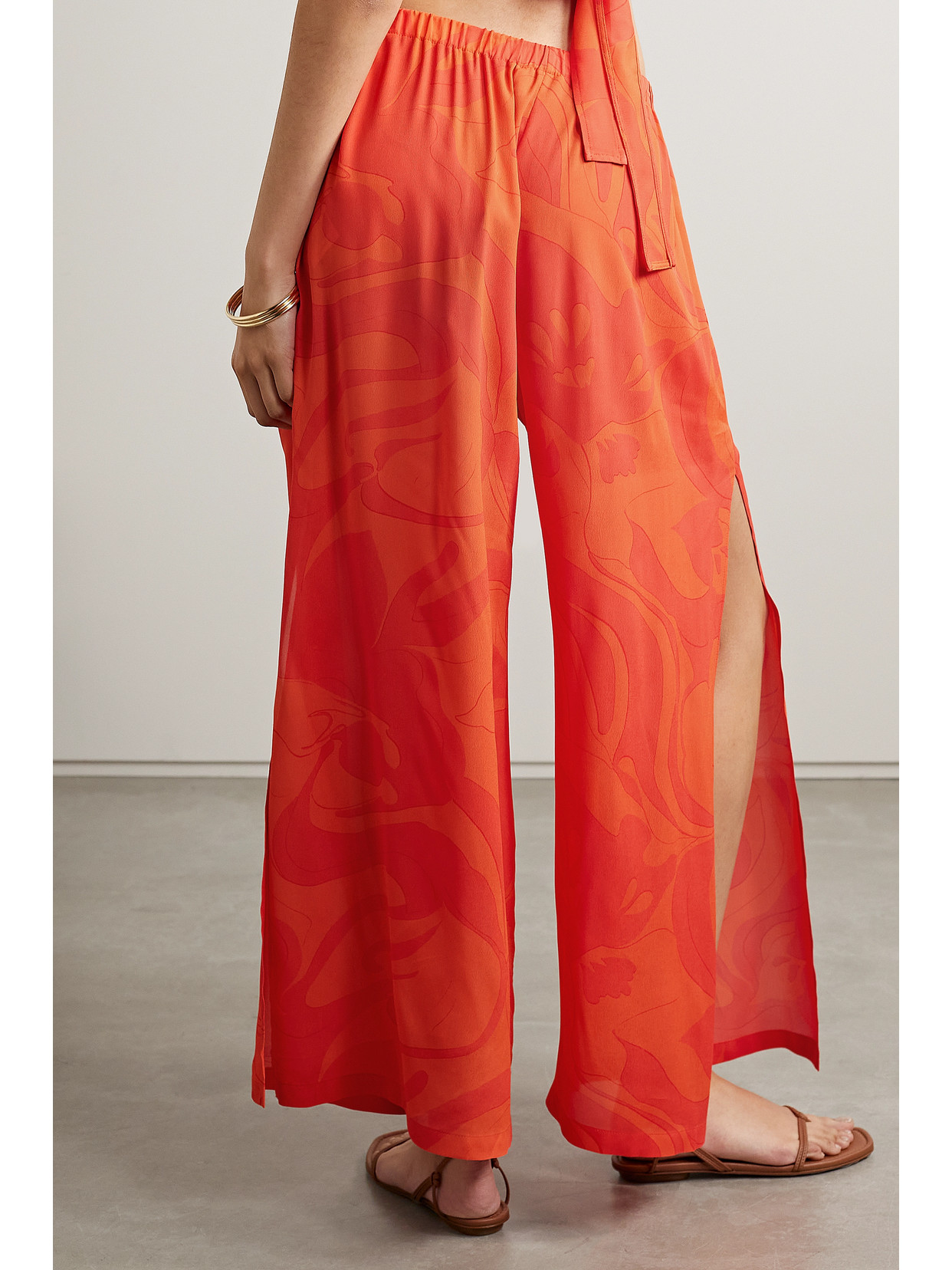 Etro Cropped Printed Crepe Wide-leg Pants In Orange