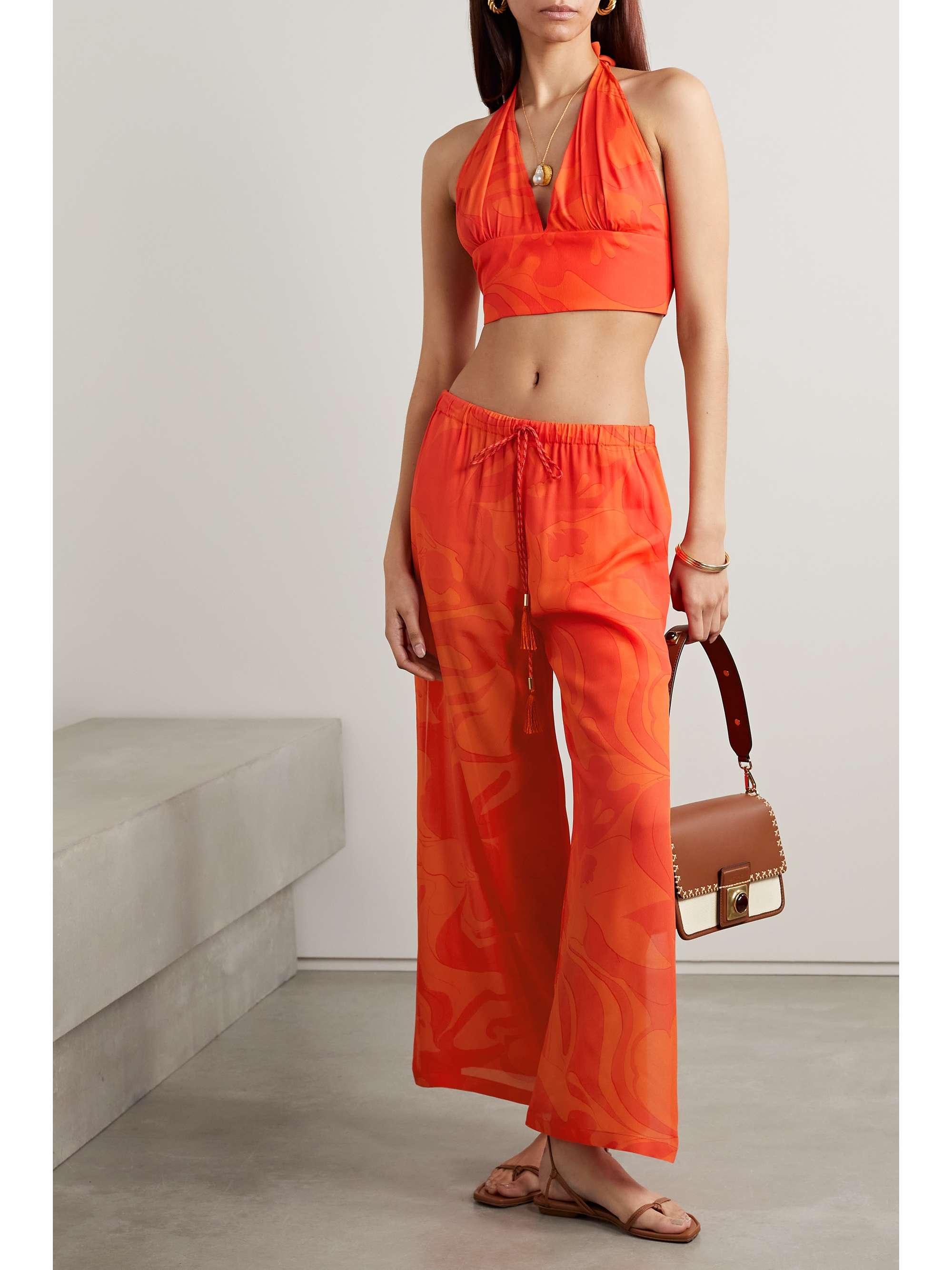 ETRO Cropped printed crepe halterneck top