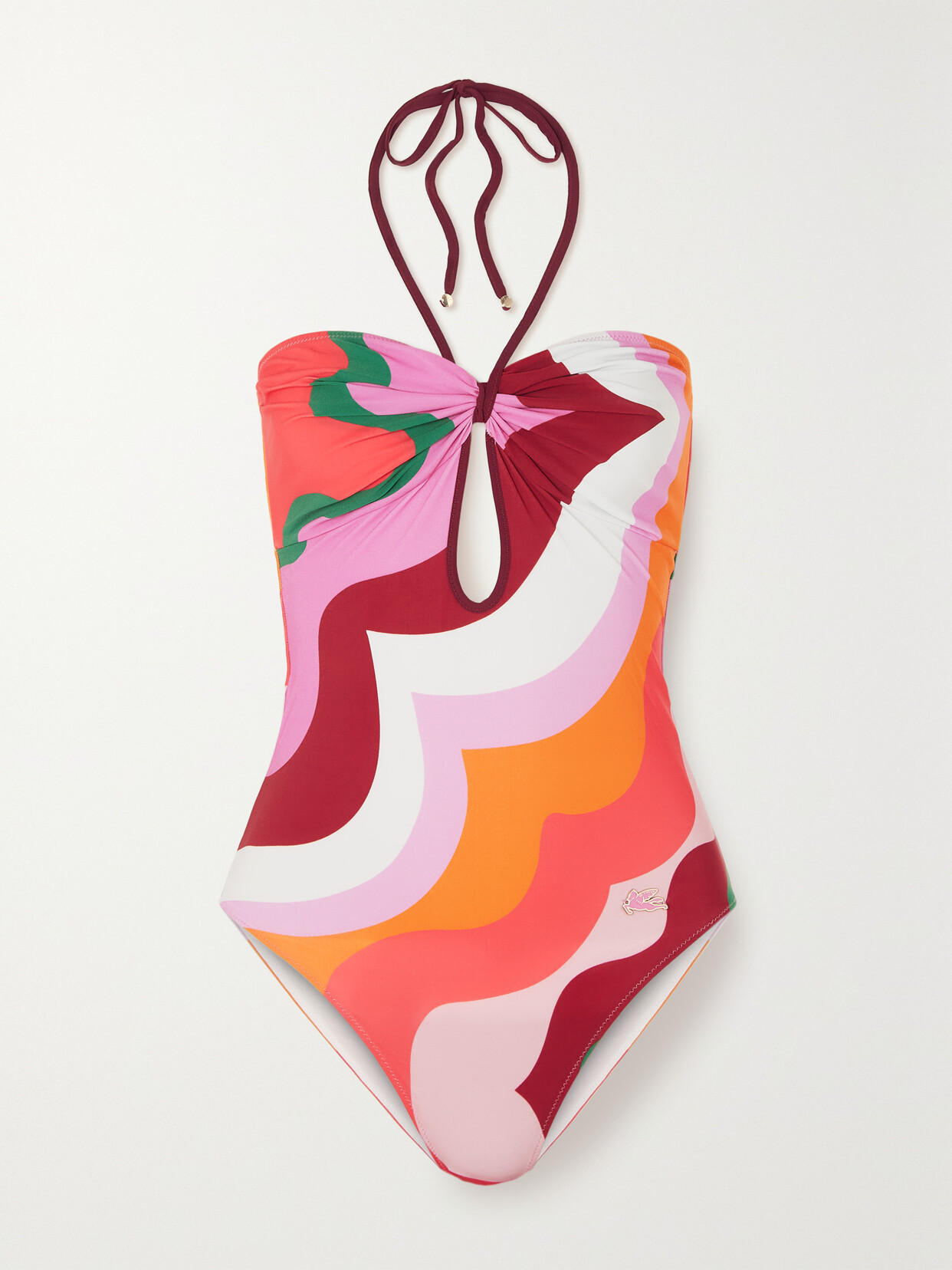 Etro - Cutout Printed Halterneck Swimsuit - Orange