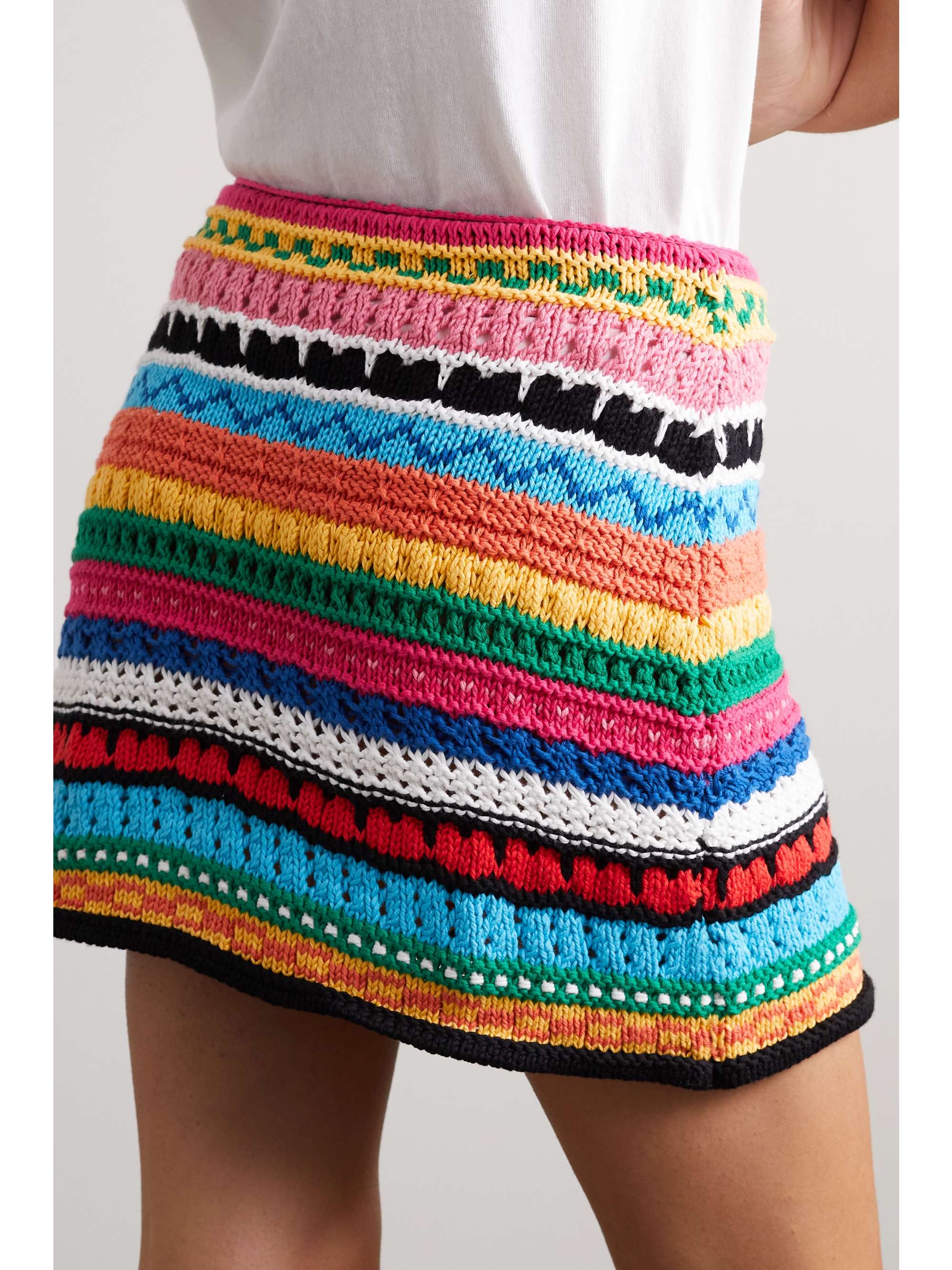 ALANUI Over The Horizon striped crocheted cotton mini wrap skirt