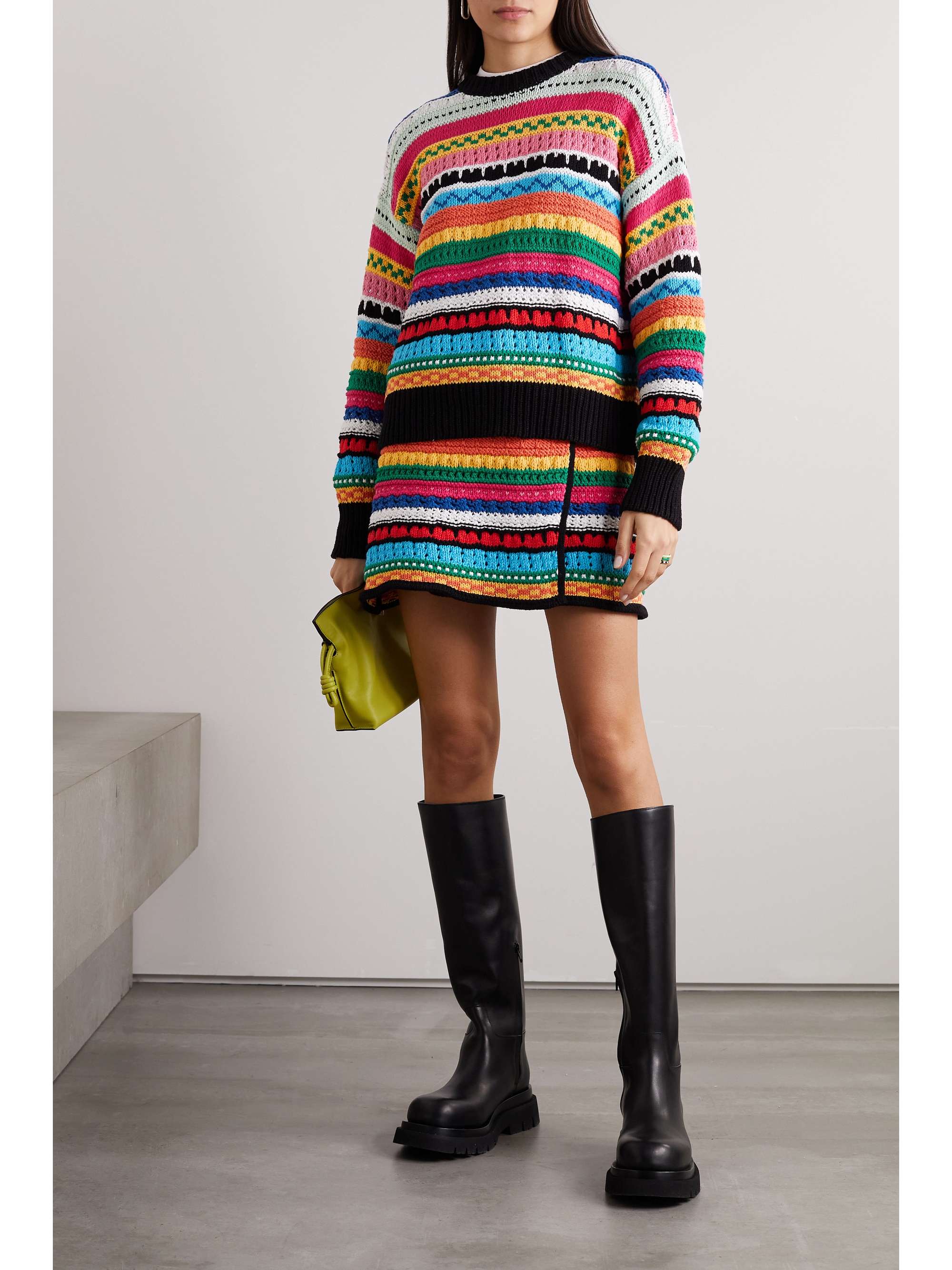 ALANUI Over The Horizon striped crocheted cotton mini wrap skirt