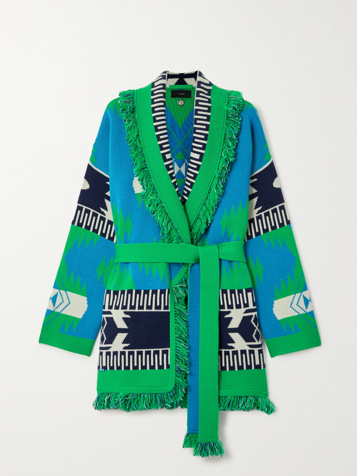 ALANUI ICON BELTED FRINGED CASHMERE-JACQUARD CARDIGAN