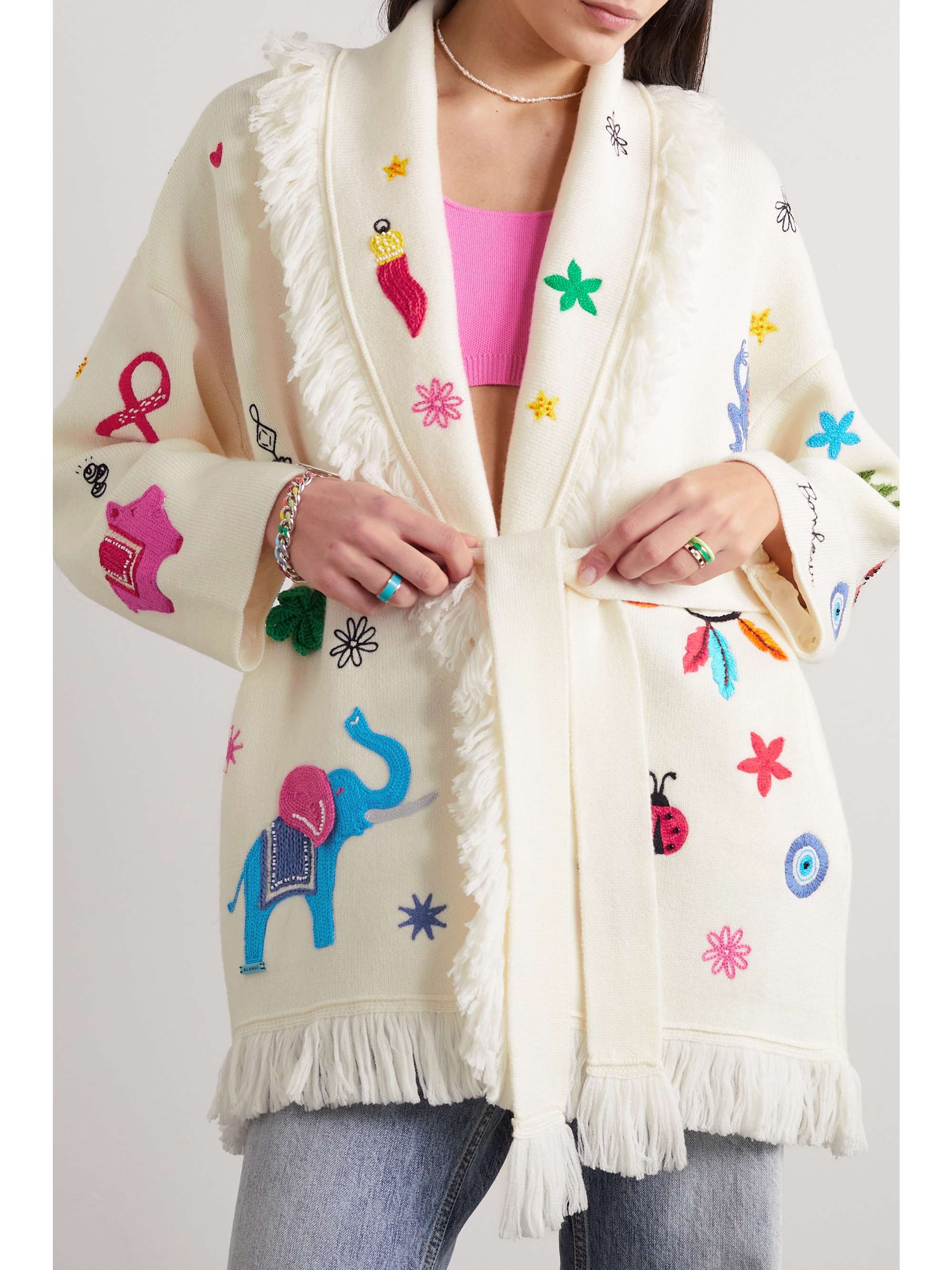 ALANUI Lucky Charm fringed embroidered wool cardigan