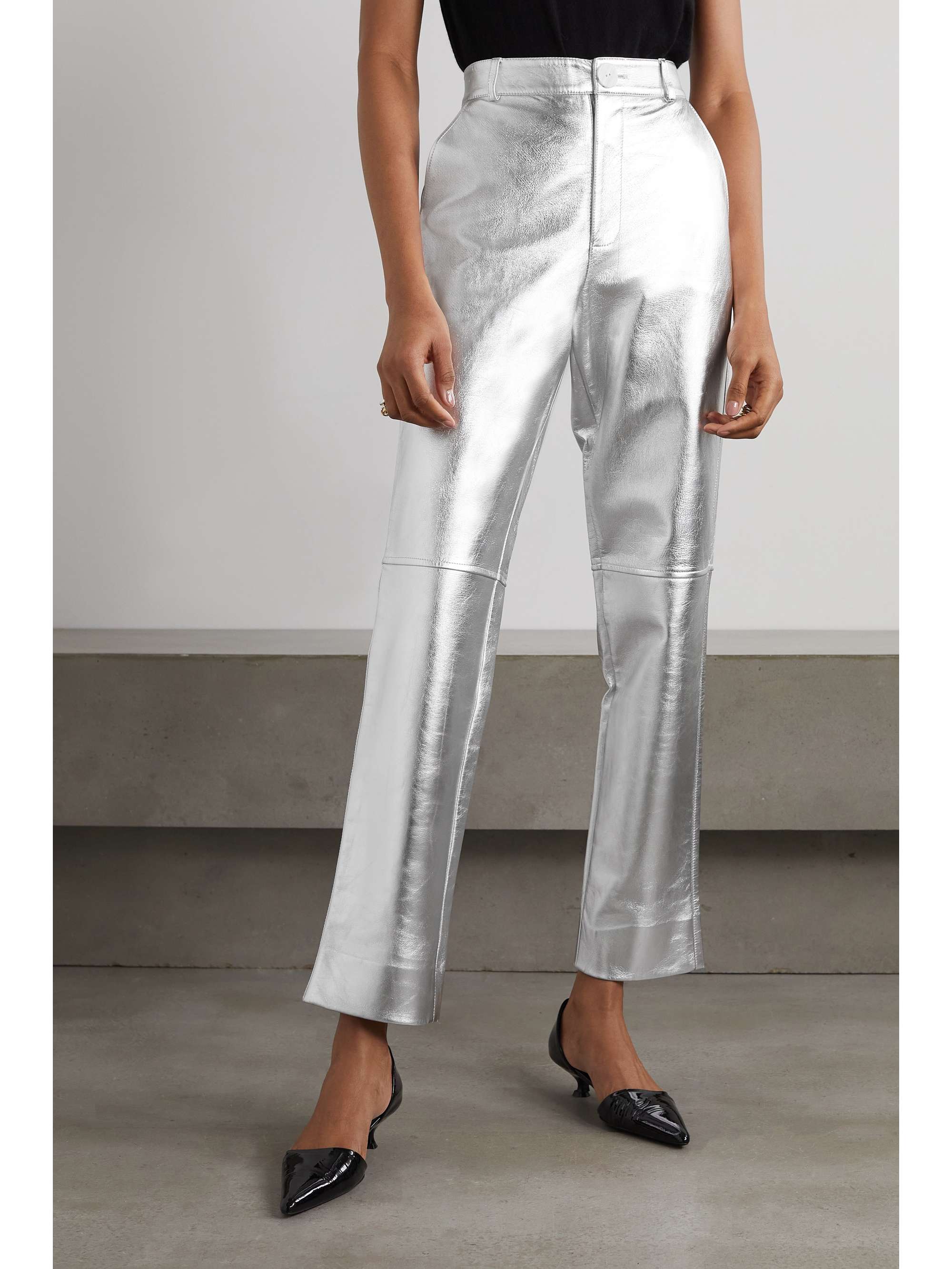 BOUGUESSA Charlotte metallic leather straight-leg pants