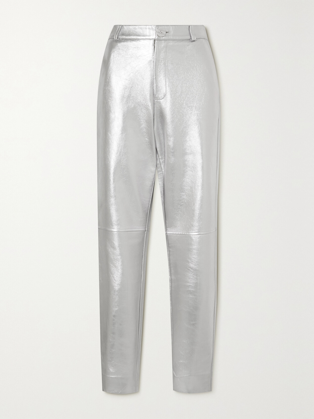 Bouguessa - Charlotte Metallic Leather Straight-leg Pants - Silver