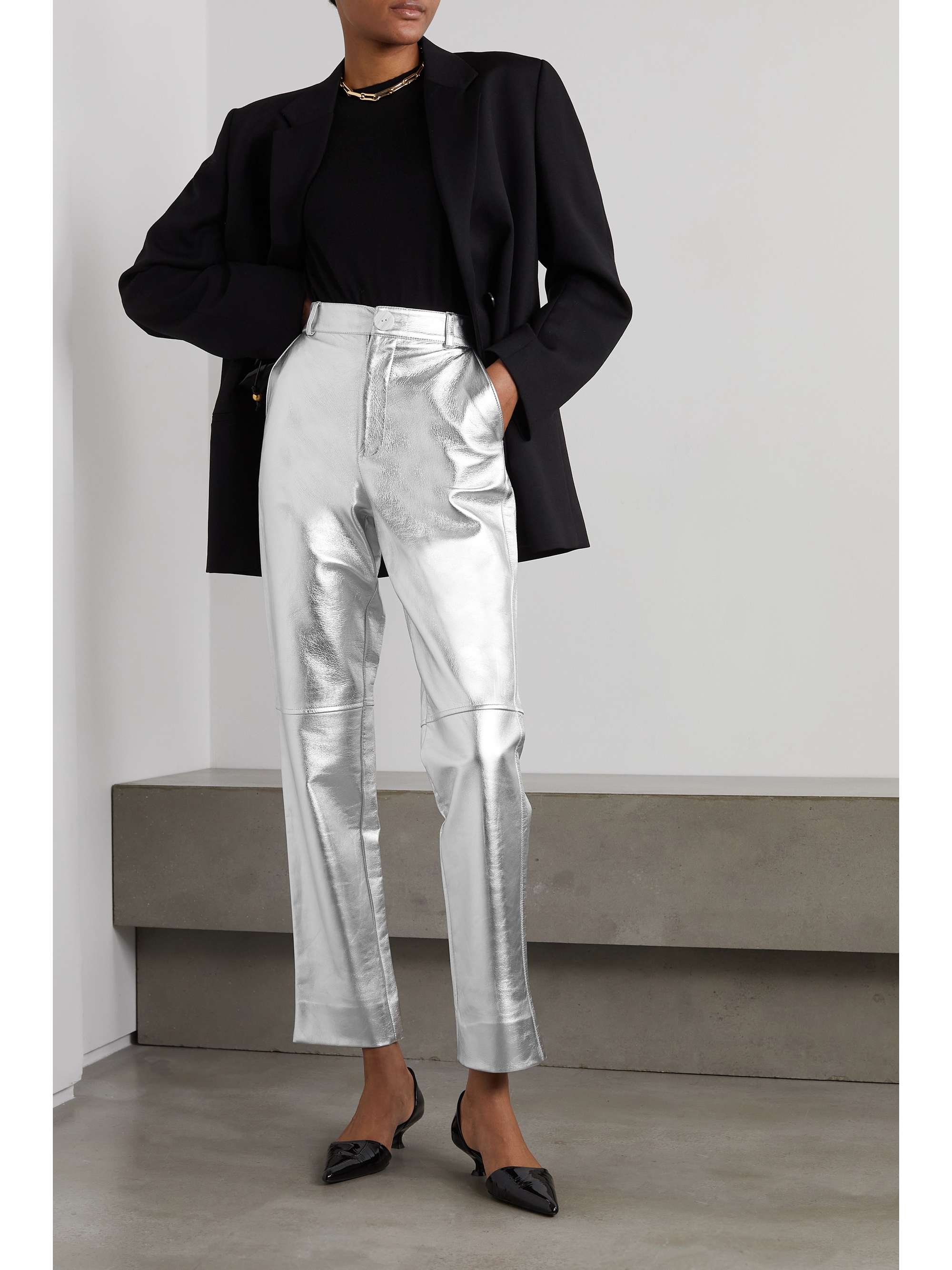 BOUGUESSA Charlotte metallic leather straight-leg pants