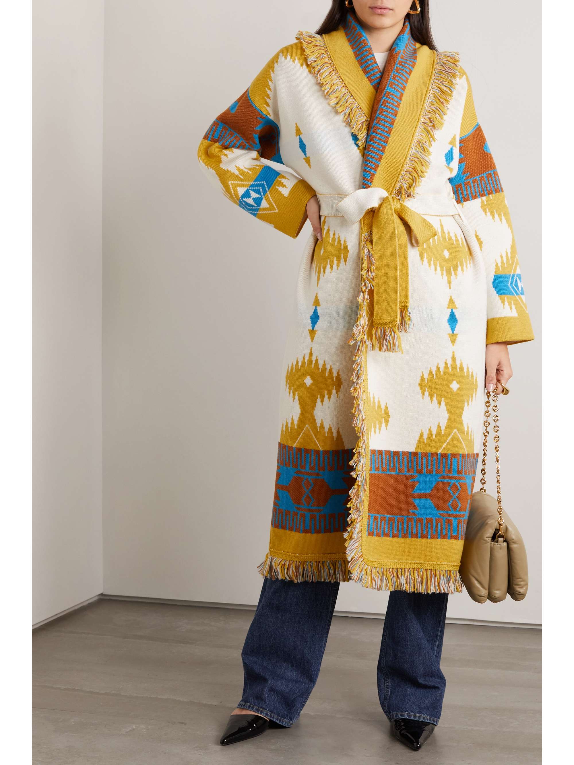 ALANUI Icon belted fringed wool-jacquard coat
