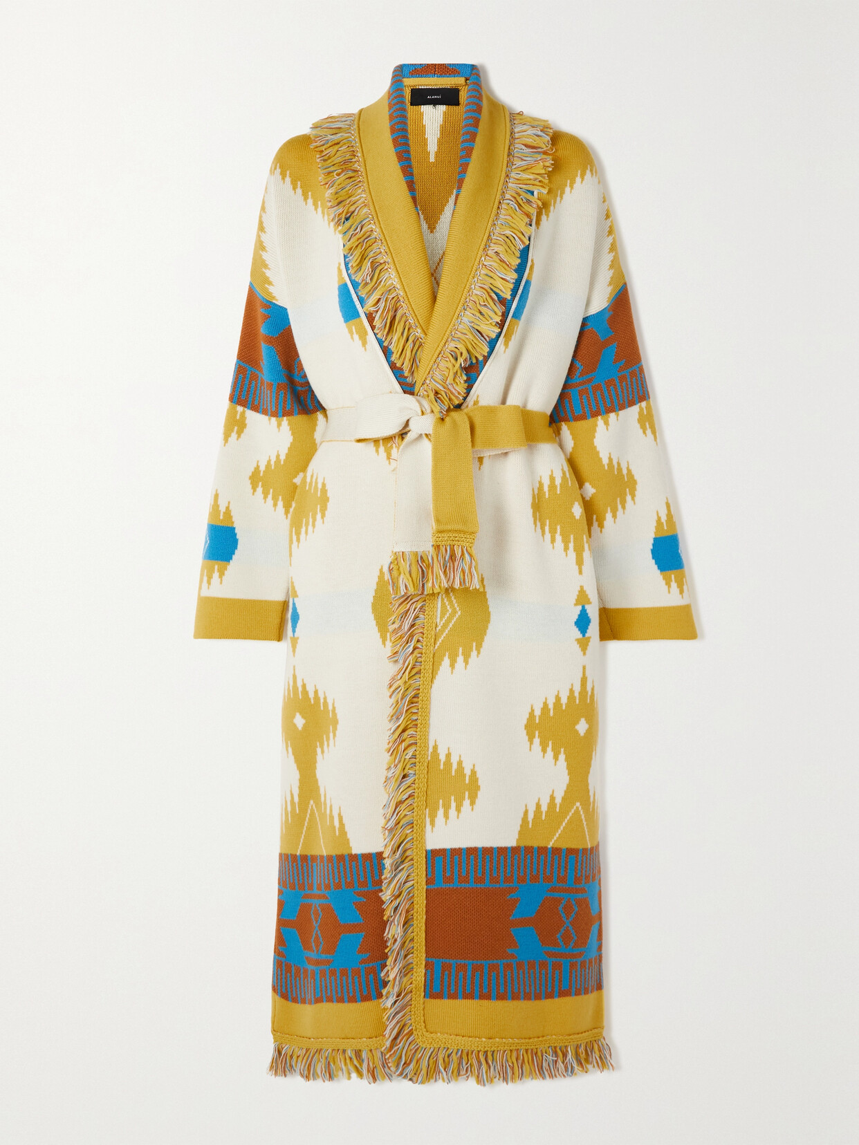 Alanui - Icon Belted Fringed Wool-jacquard Coat - Yellow