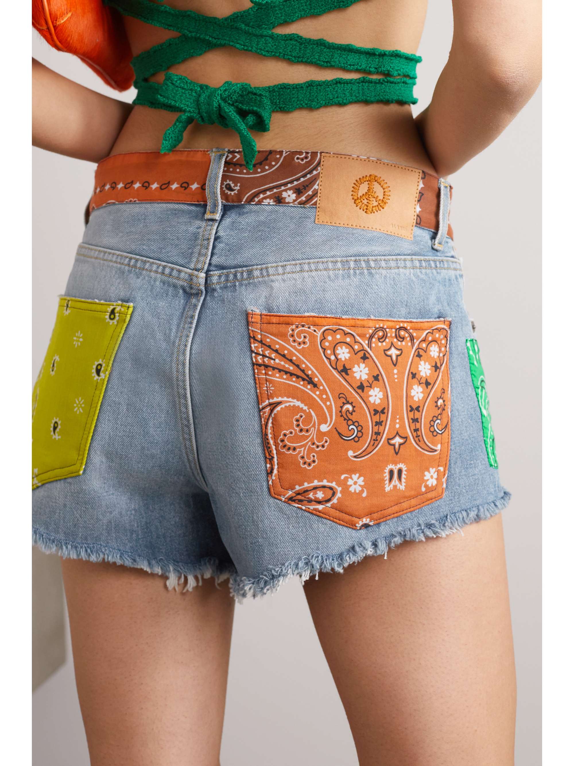 ALANUI California patchwork distressed denim shorts