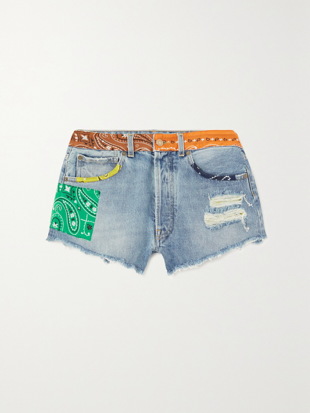 Alanui - California Patchwork Distressed Denim Shorts - Blue