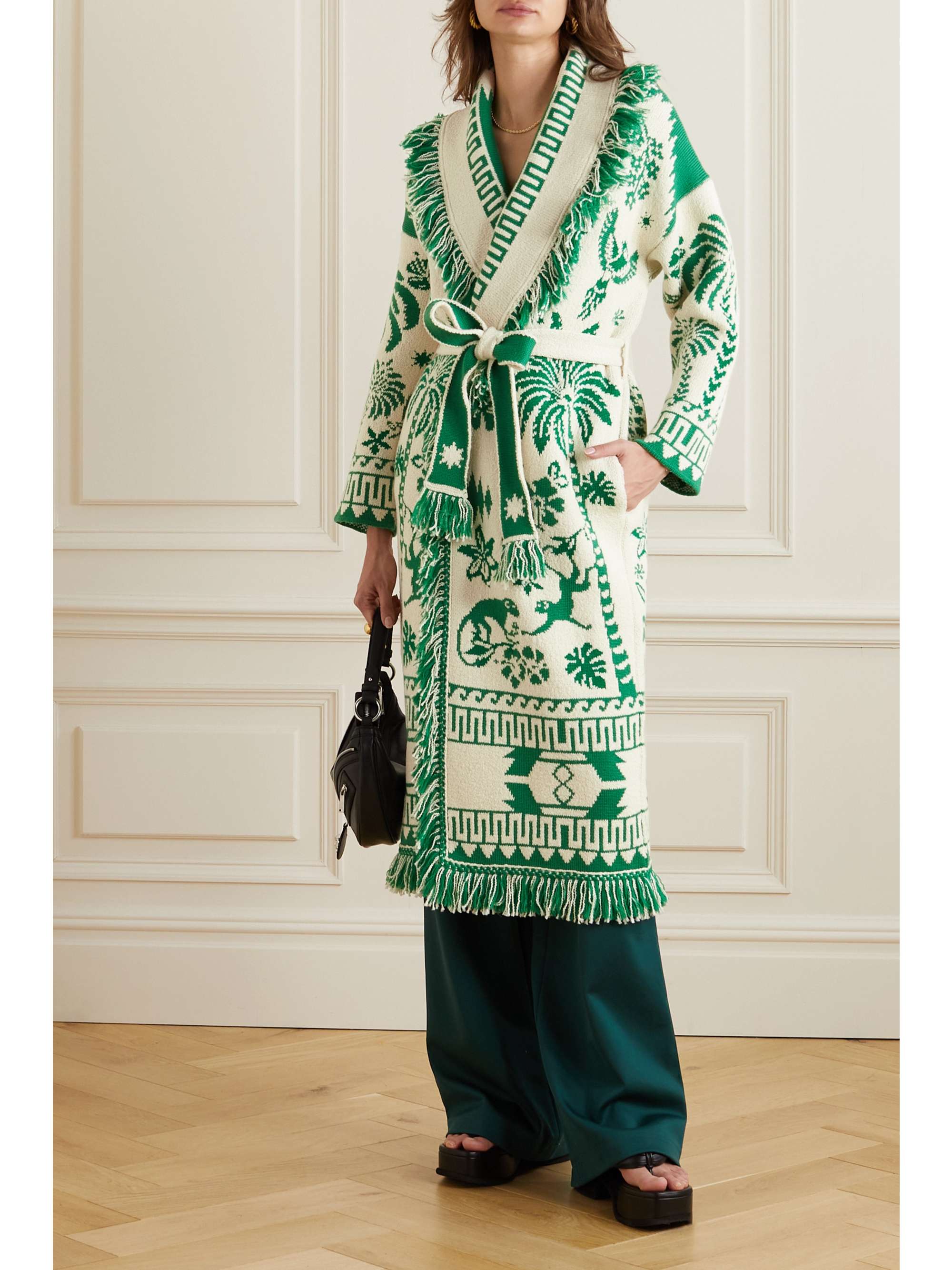 ALANUI The Explosion of Nature fringed wool and cotton-blend jacquard coat