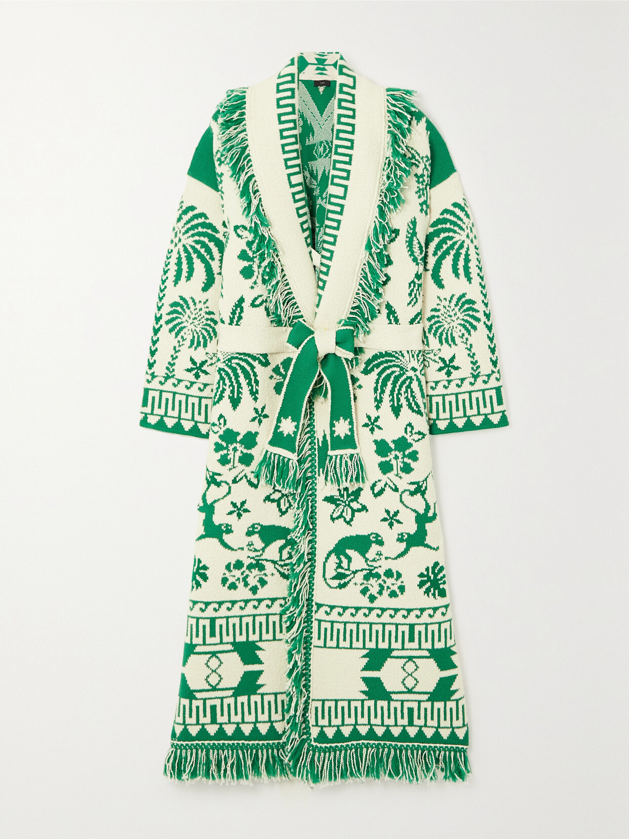 Alanui - The Explosion Of Nature Fringed Wool And Cotton-blend Jacquard Coat - Green