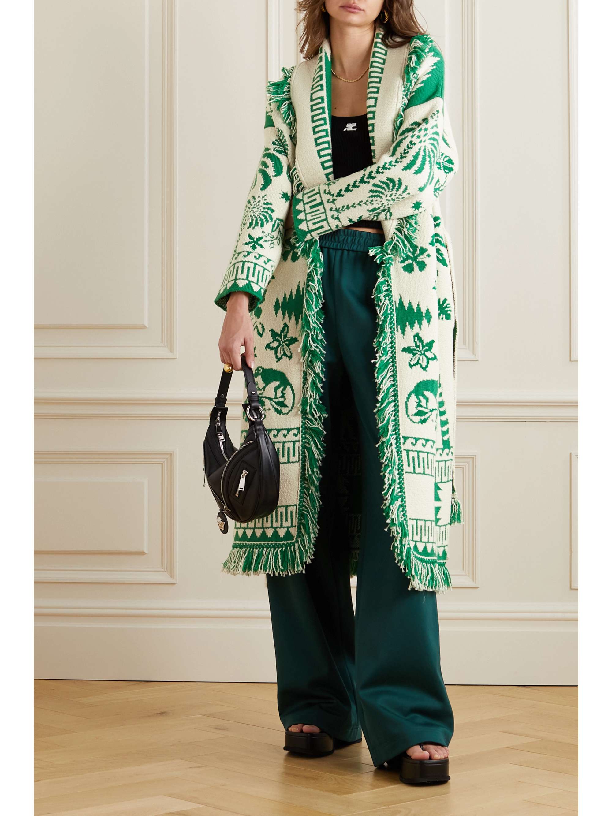 ALANUI The Explosion of Nature fringed wool and cotton-blend jacquard coat