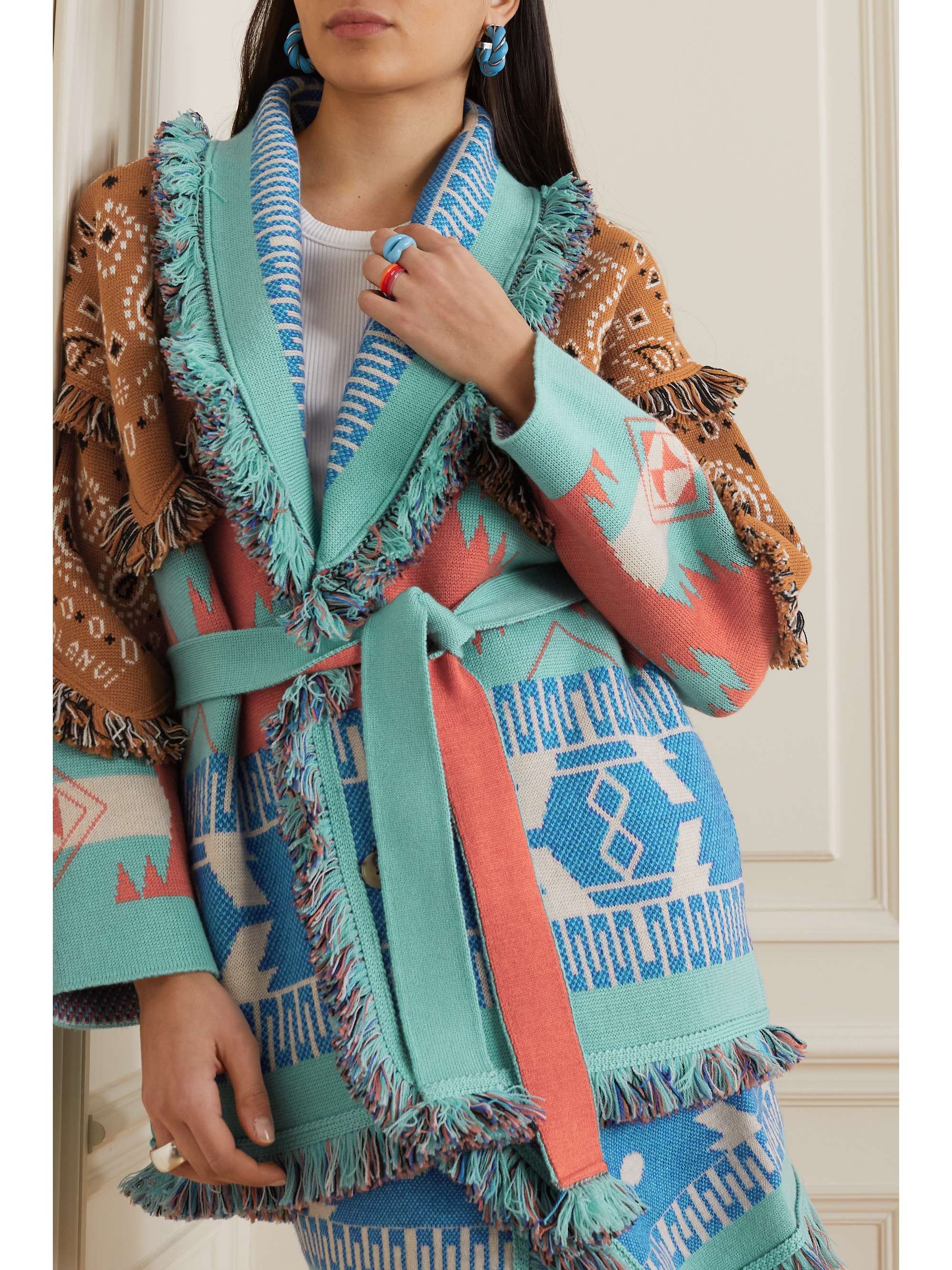ALANUI Icon belted fringed wool-jacquard cardigan
